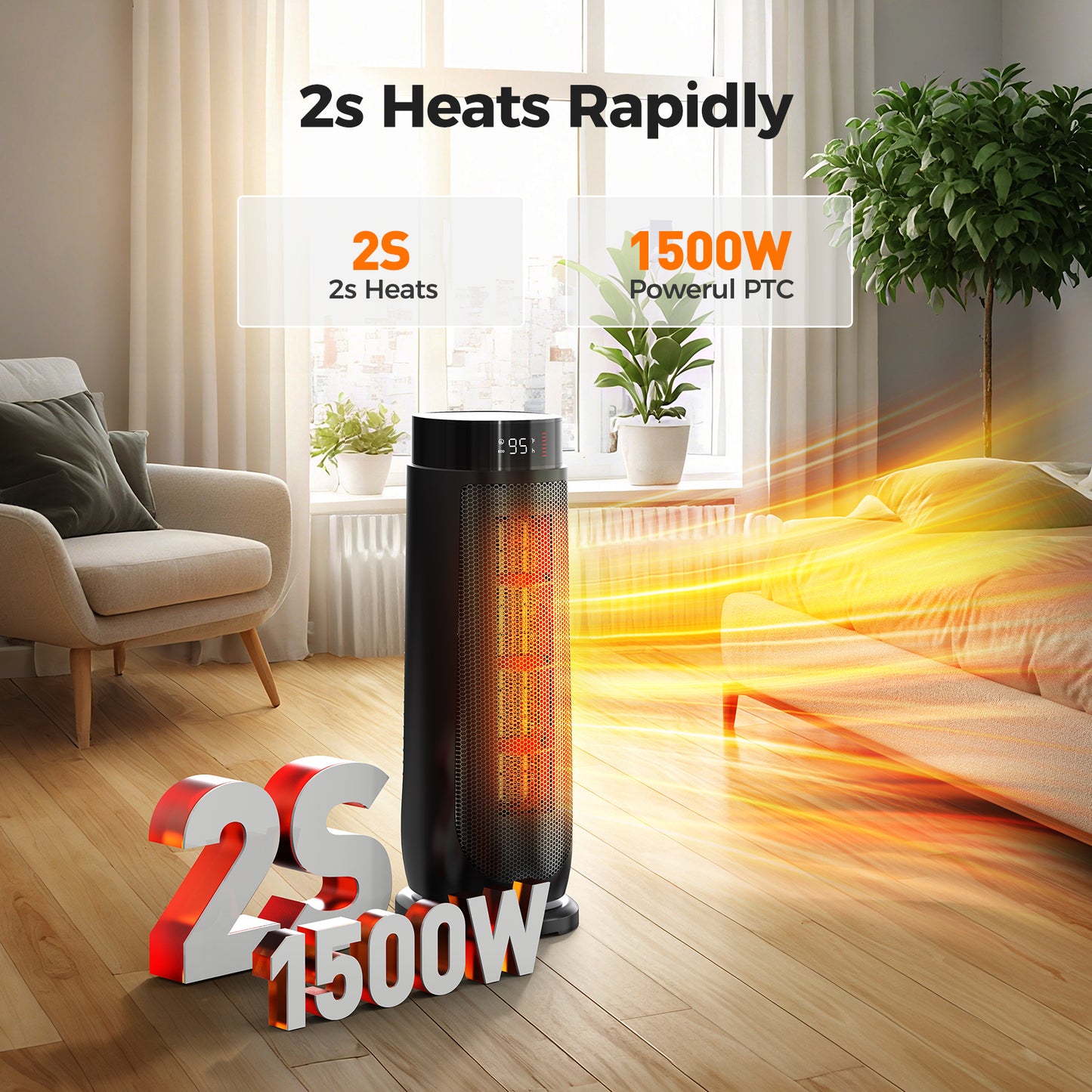 ALROCKET 1500W PTC Ceramic Space Heater for Indoor Use with Remote, 90° Oscillation, 24H Timer, Electric Heaters with Thermostat, Fast and Safe Portable Heater for Bedroom, Home Large Room