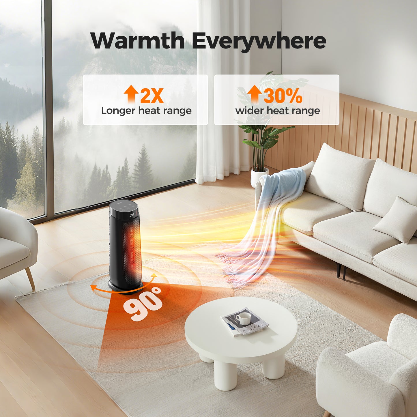 ALROCKET 1500W PTC Ceramic Space Heater for Indoor Use with Remote, 90° Oscillation, 24H Timer, Electric Heaters with Thermostat, Fast and Safe Portable Heater for Bedroom, Home Large Room