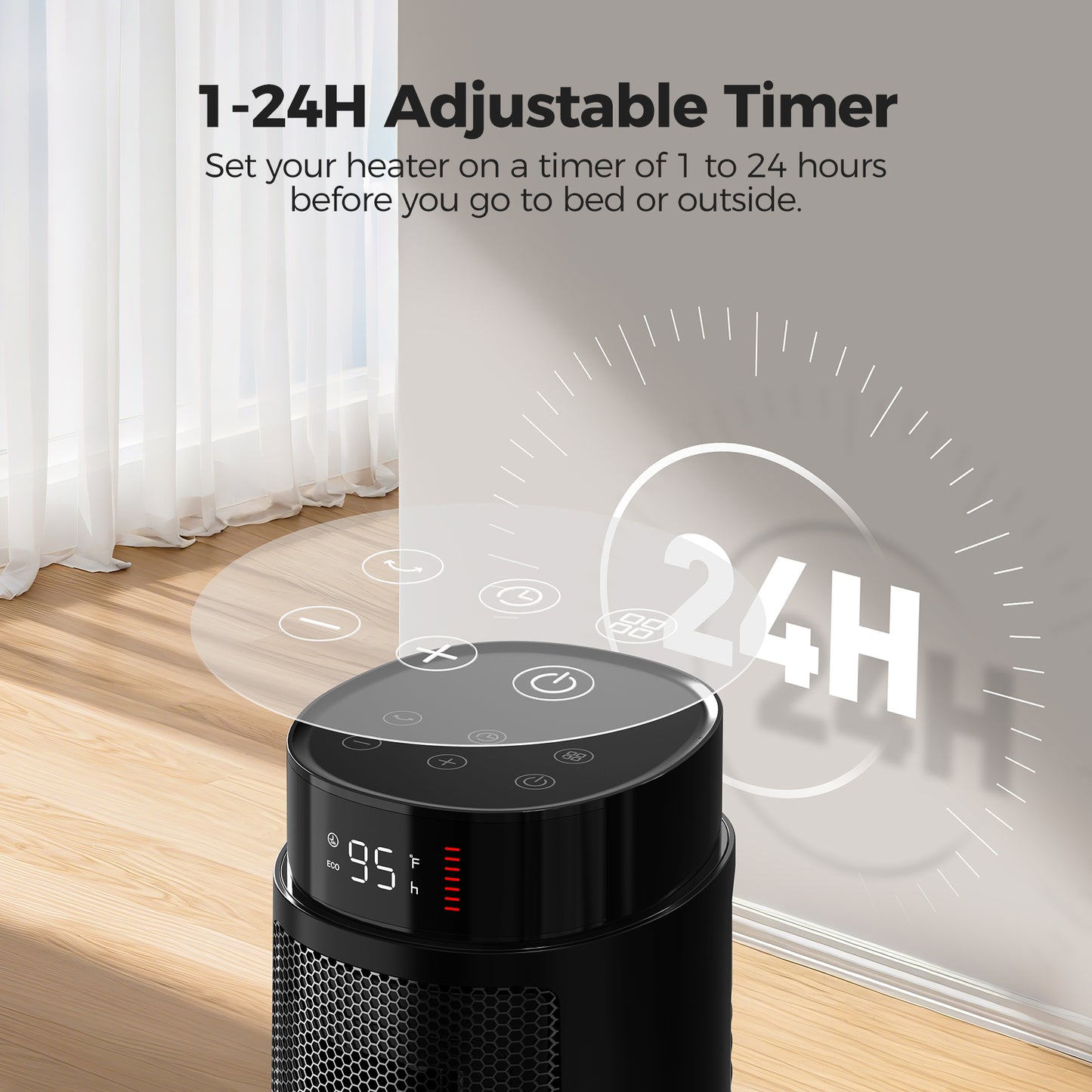 ALROCKET 1500W PTC Ceramic Space Heater for Indoor Use with Remote, 90° Oscillation, 24H Timer, Electric Heaters with Thermostat, Fast and Safe Portable Heater for Bedroom, Home Large Room