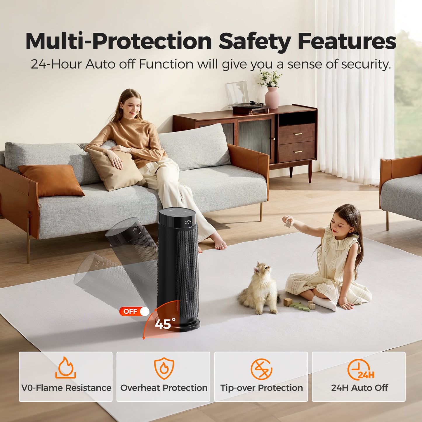 ALROCKET 1500W PTC Ceramic Space Heater for Indoor Use with Remote, 90° Oscillation, 24H Timer, Electric Heaters with Thermostat, Fast and Safe Portable Heater for Bedroom, Home Large Room
