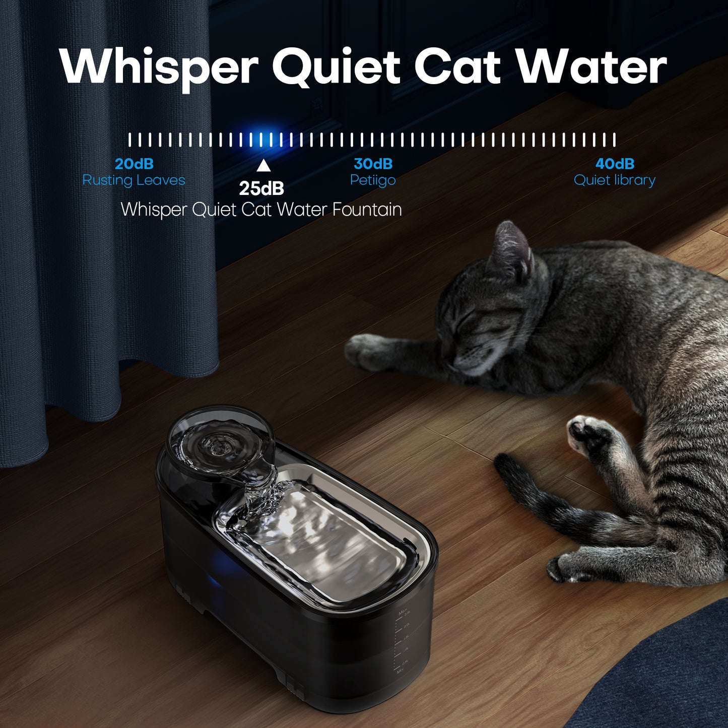 ALROCKET Cat Water Fountain,95oz/2.8L Stainless Steel Pet Water Fountain Dispenser,Black