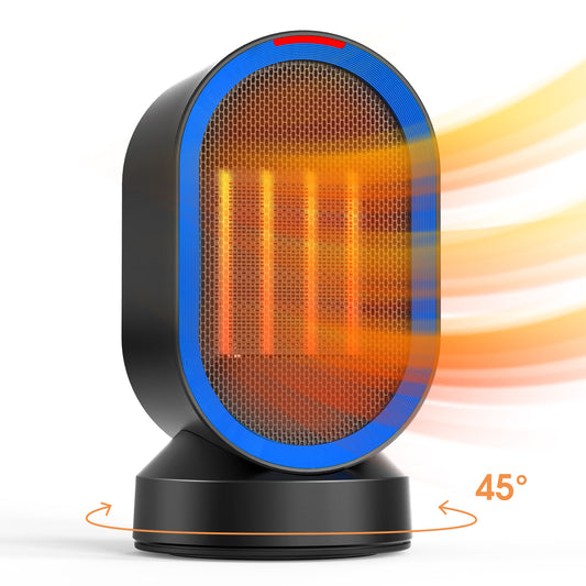 ALROCKET 600W Space Heater, Desk heater with PTC Ceramic heating , 45° Oscillation ,Tipped-over Protection, Black