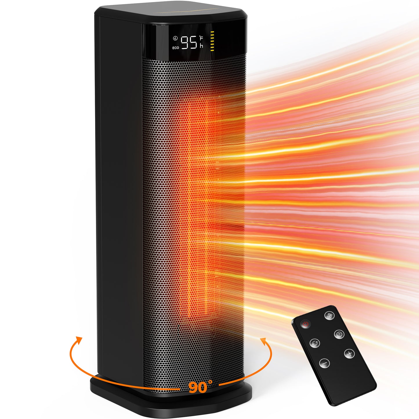 ALROCKET Space Heater for Home,1500W Electric PTC Ceramic Heater with Thermostat,Remote,ECO Mode,90°Oscillation,24H Timer,Smart Tower Heater for inside,Room,Office,Bedroom