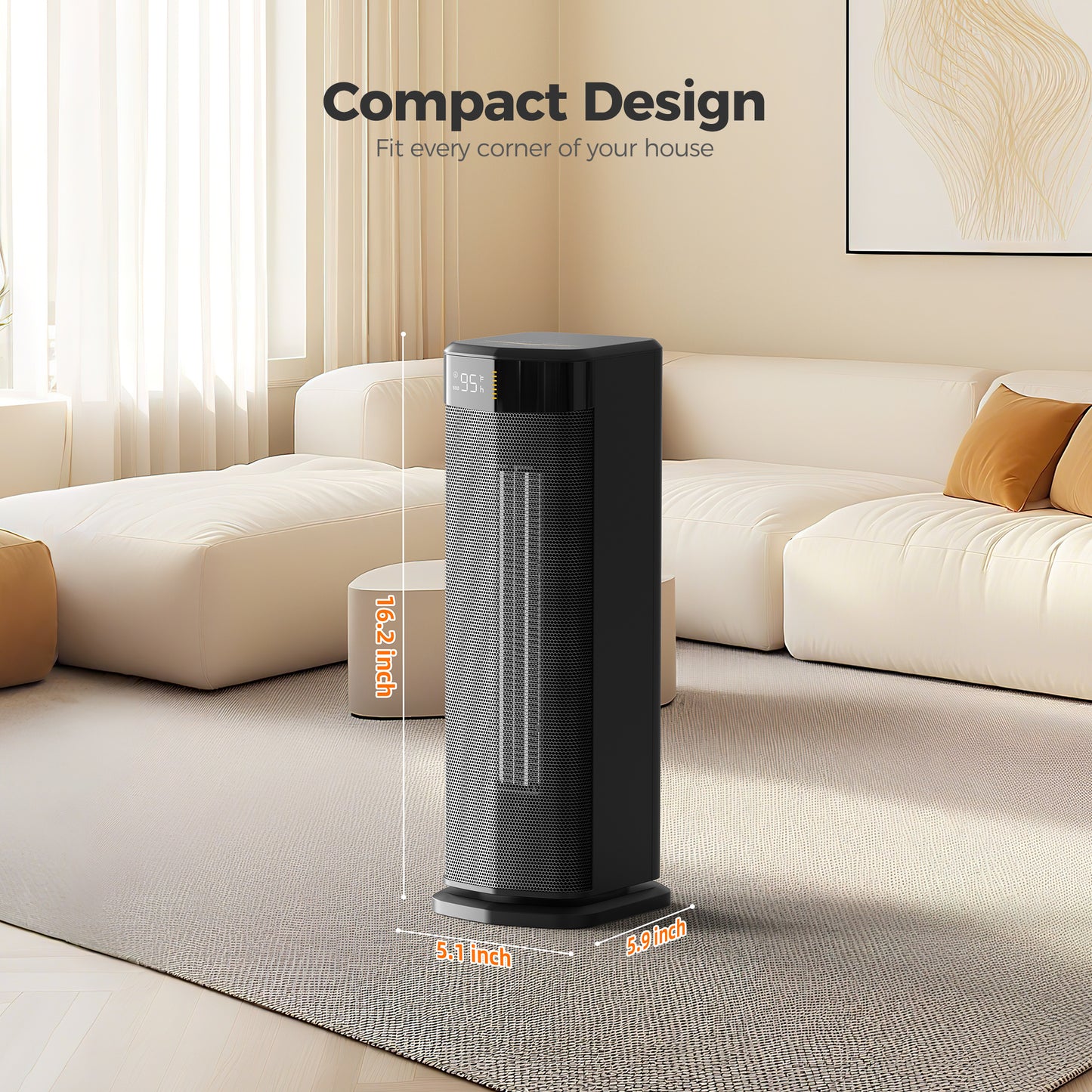 ALROCKET Space Heater for Home,1500W Electric PTC Ceramic Heater with Thermostat,Remote,ECO Mode,90°Oscillation,24H Timer,Smart Tower Heater for inside,Room,Office,Bedroom