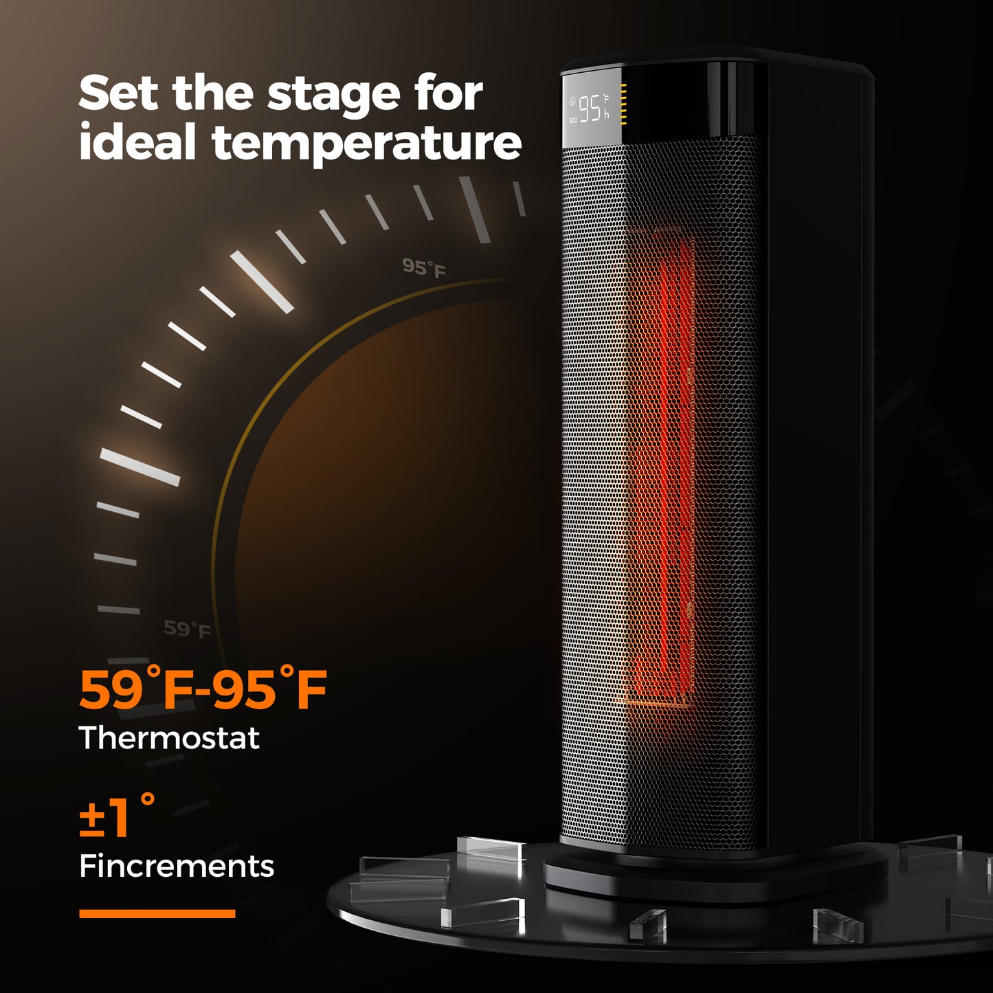 ALROCKET Space Heater for Home,1500W Electric PTC Ceramic Heater with Thermostat,Remote,ECO Mode,90°Oscillation,24H Timer,Smart Tower Heater for inside,Room,Office,Bedroom