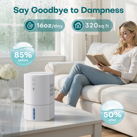 ALROCKET Dehumidifier,35OZ Water Tank with Auto Defrost,320 sq.ft,LED Light,White