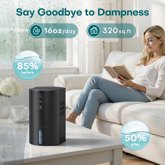 ALROCKET Dehumidifier for Bathroom,35OZ Water Tank with Auto Defrost,320 sq.ft,LED Light,Black