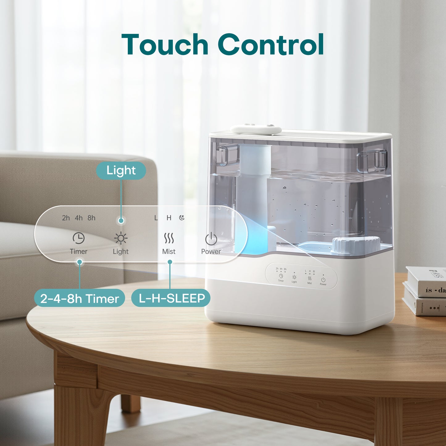ALROCKET 5L Humidifier for Room,Top Fill Cool Mist Humidifiers for Home Large Room,Baby and Plant,25dB Quiet Vaporizer,Oil Diffuser,Nightlight,360°Rotating Nozzle,White