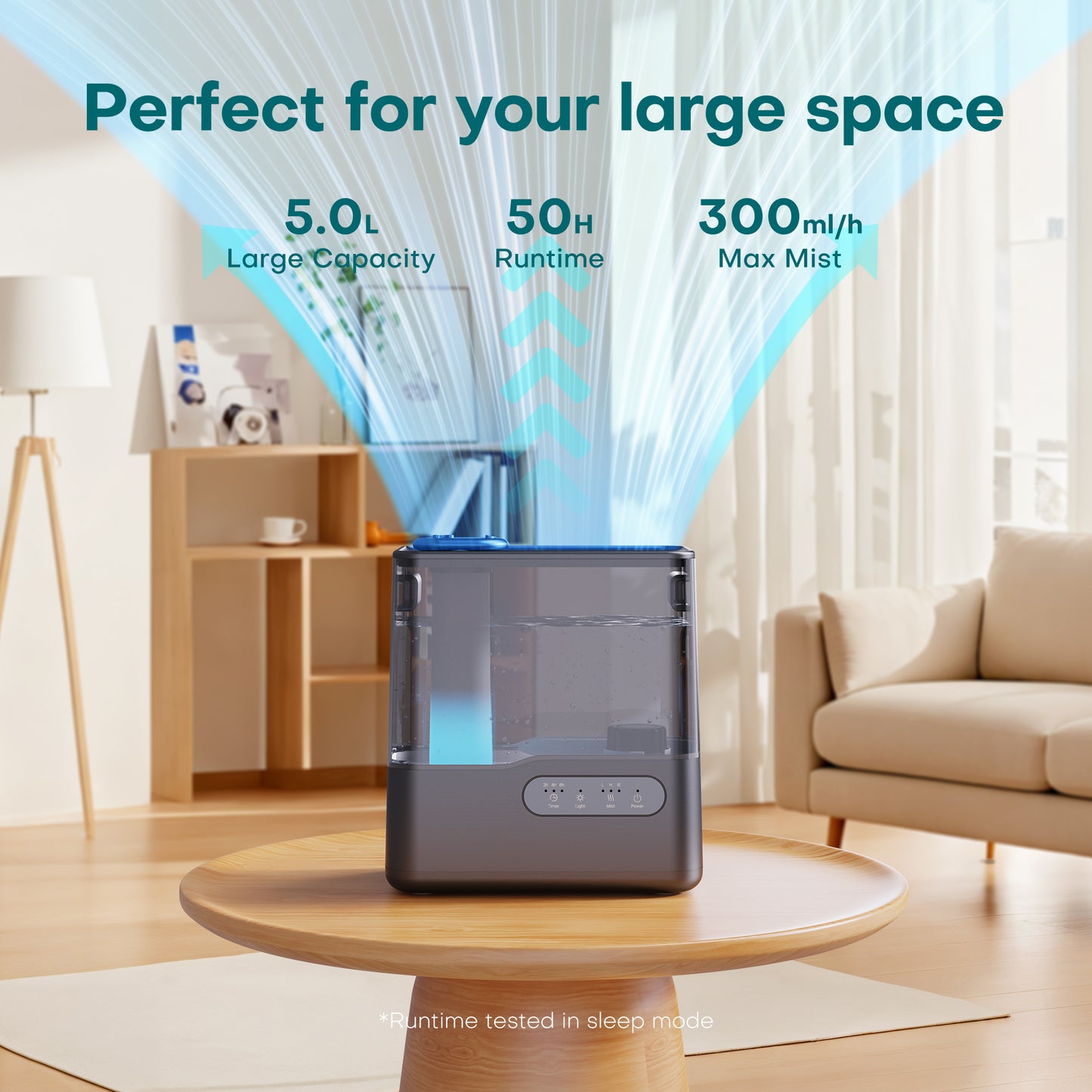 ALROCKET 5L Humidifiers for Bedroom, Cool Mist Humidfiers for Home Large Room,Baby and Plant,Black