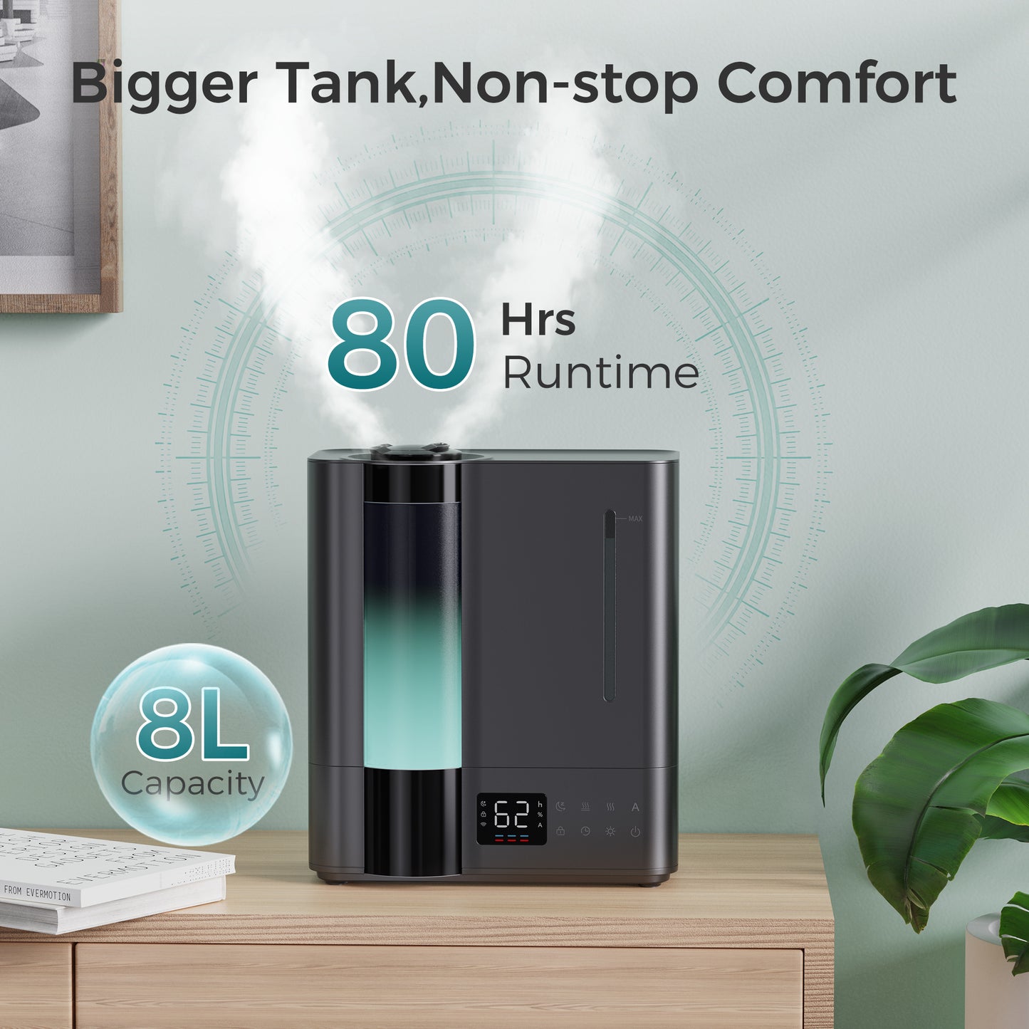 ALROCKET 8L Humidifiers for Bedroom 1000ft², 80H Runtime Smart Warm&Cool Supersized Mist Humidifier for Large Room Indoor, Essential Oil,Quiet Whole House Humidifier for Baby, Plants