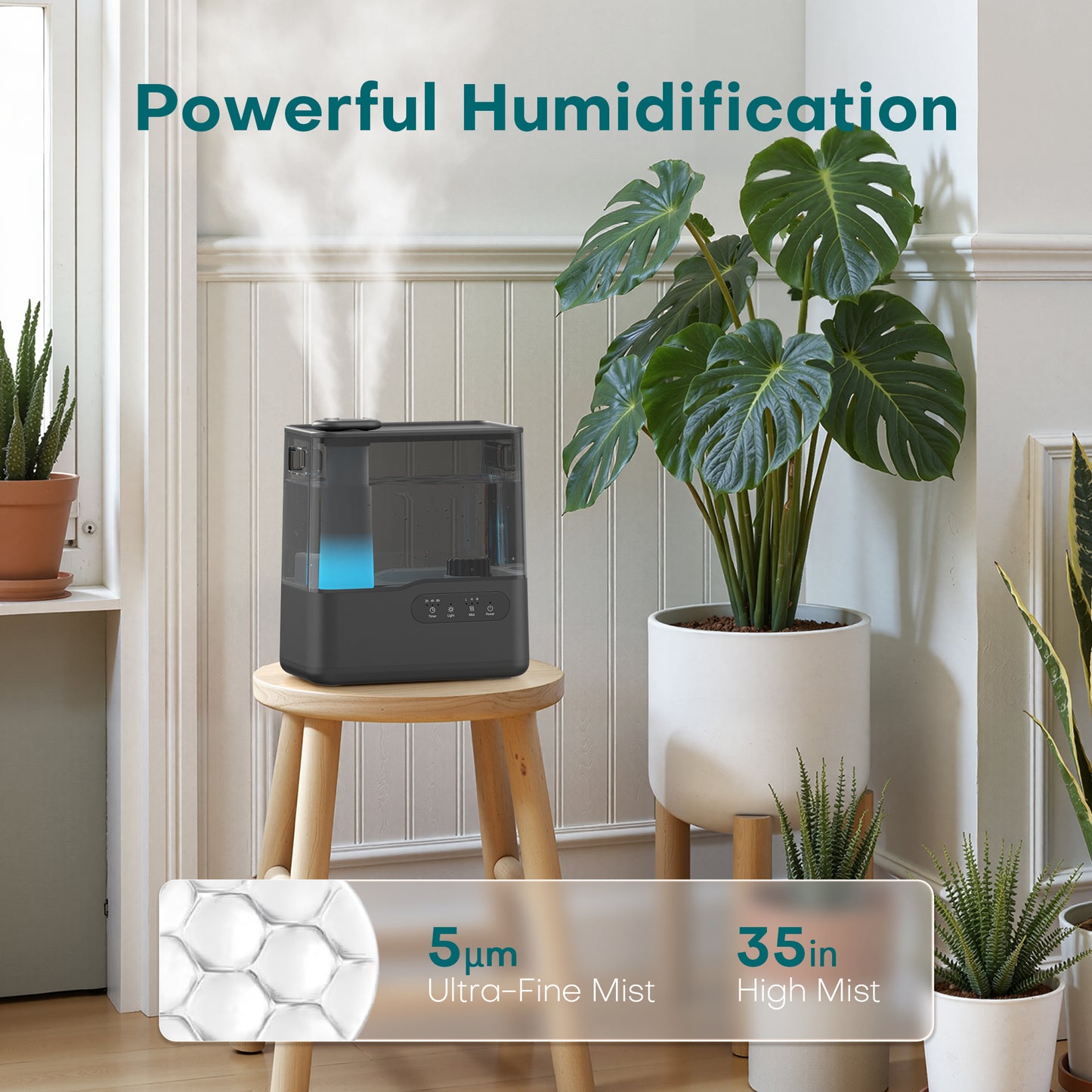 ALROCKET 5L Humidifiers for Bedroom, Cool Mist Humidfiers for Home Large Room,Baby and Plant,Black