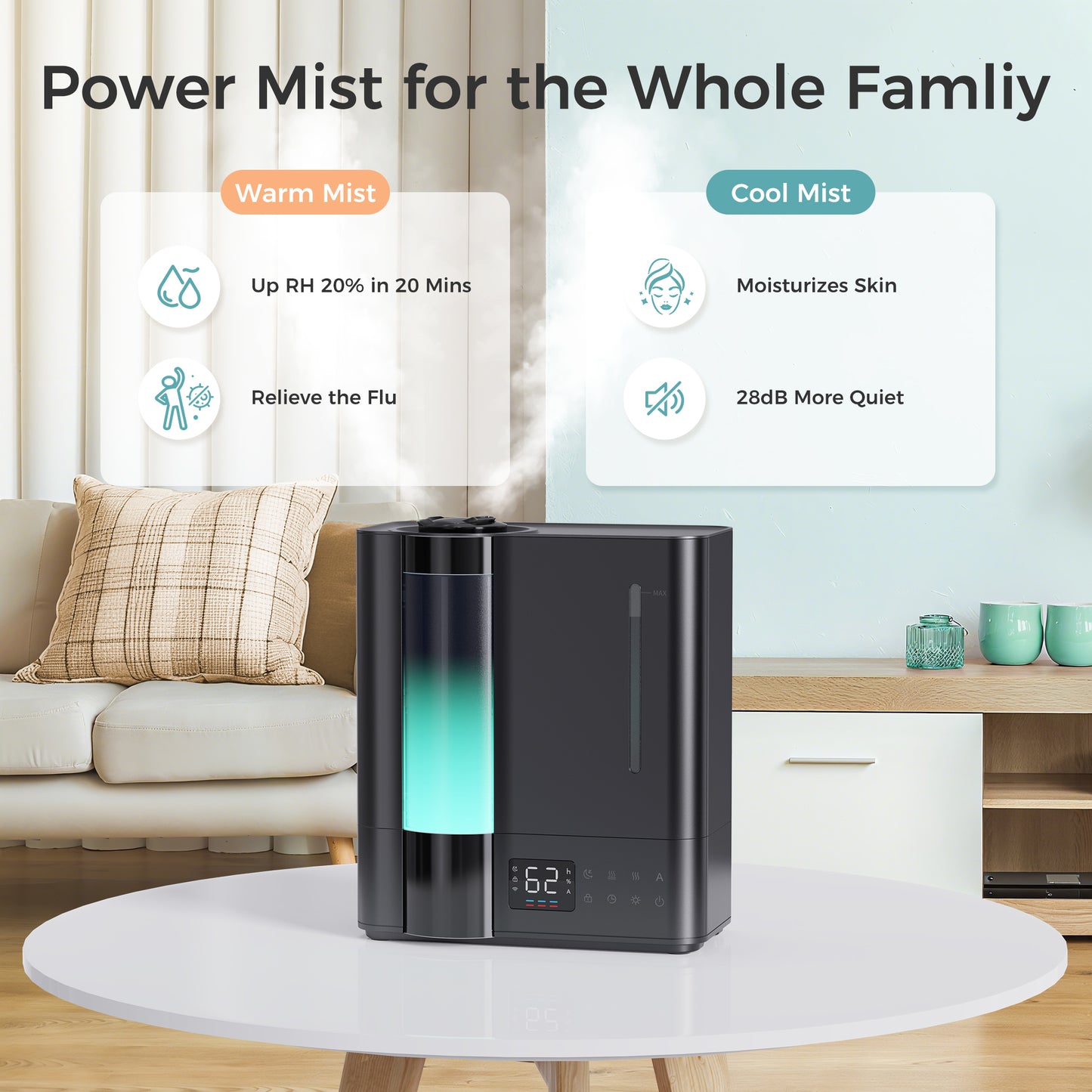 ALROCKET 8L Humidifiers for Bedroom 1000ft², 80H Runtime Smart Warm&Cool Supersized Mist Humidifier for Large Room Indoor, Essential Oil,Quiet Whole House Humidifier for Baby, Plants