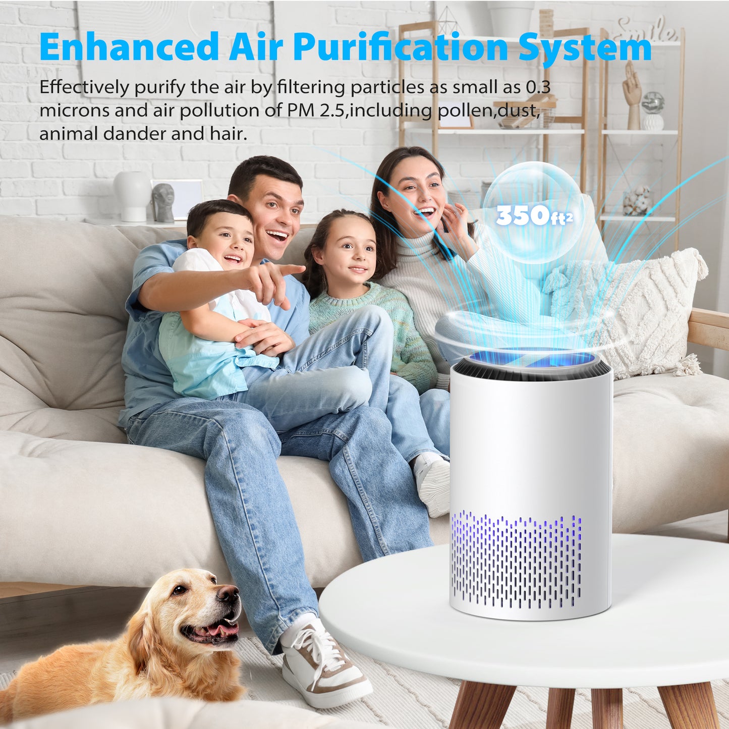 ALROCKET HEPA Air Purifier with Light Extra Large Room (350 Sq. Ft), White