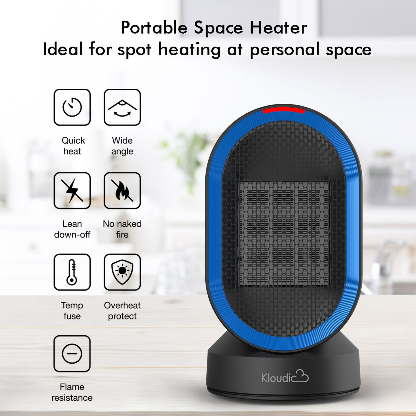 ALROCKET 600W Desk PTC Ceramic Heater with Adjustable Thermostat Black