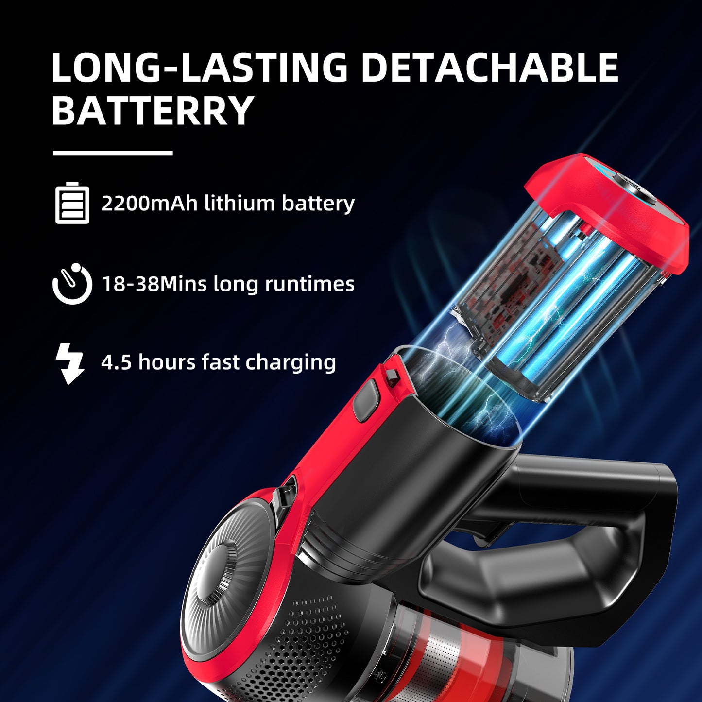 ALROCKET Cordless Vacuum Cleaner 4 in 1, 22KPa Powerful ,with 2200mAh Rechargeable Battery, up to 45min Runtime, for Home