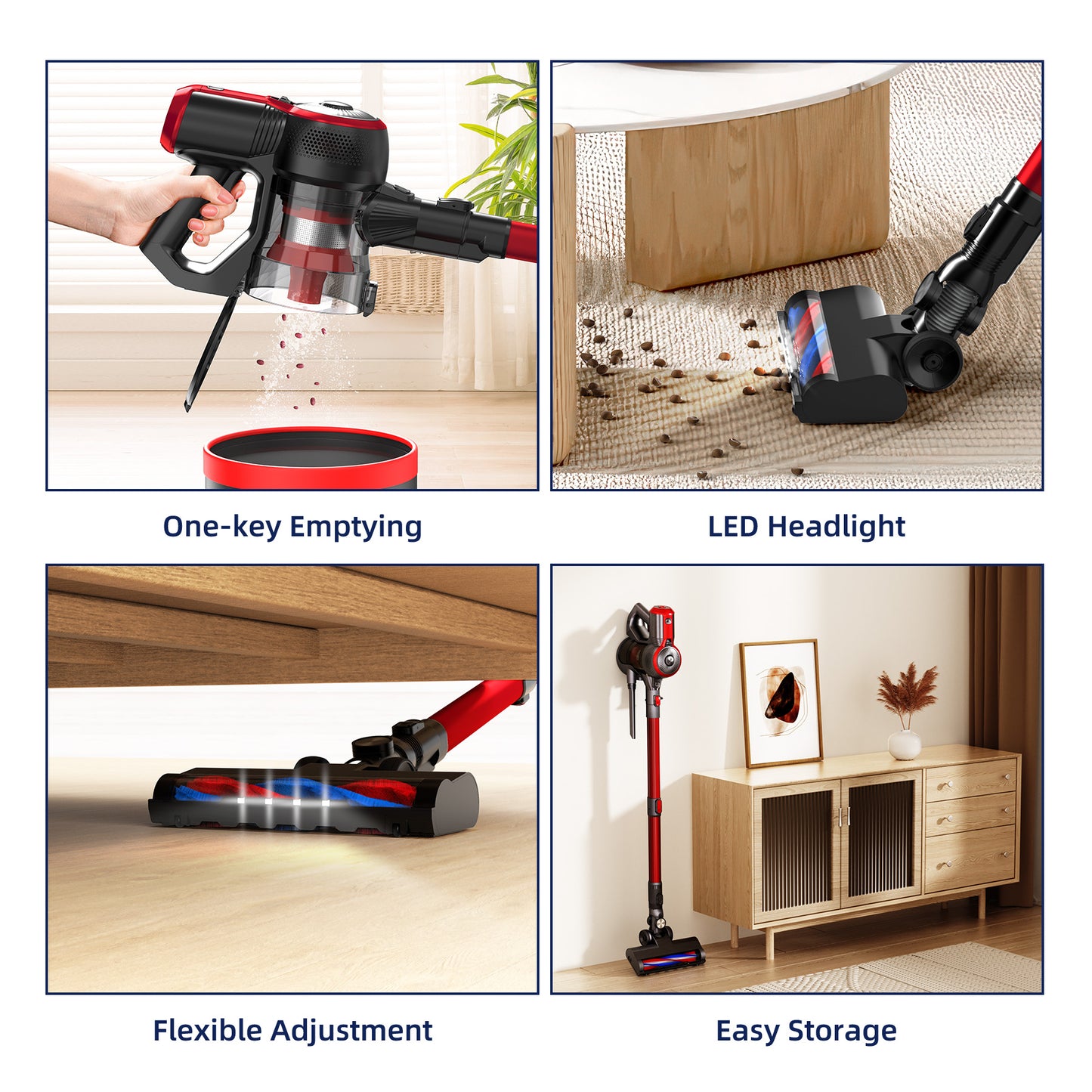 ALROCKET Cordless Vacuum Cleaner 4 in 1, 22KPa Powerful ,with 2200mAh Rechargeable Battery, up to 45min Runtime, for Home
