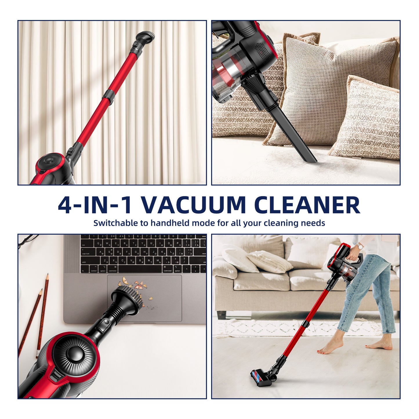 ALROCKET Cordless Vacuum Cleaner 4 in 1, 22KPa Powerful ,with 2200mAh Rechargeable Battery, up to 45min Runtime, for Home