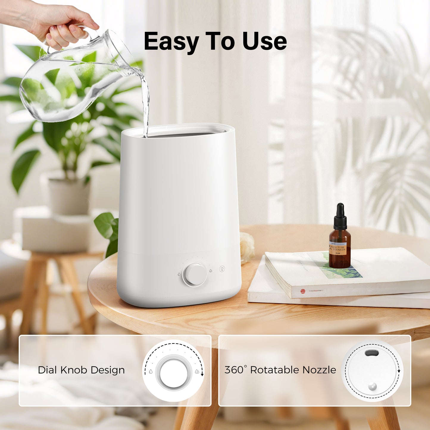 ALROCKET 5L Humidifiers for Bedroom, Cool Mist Humidfiers for Home Large Room,50H Runtime Ultrasonic Humidifier,Baby and Plant,White