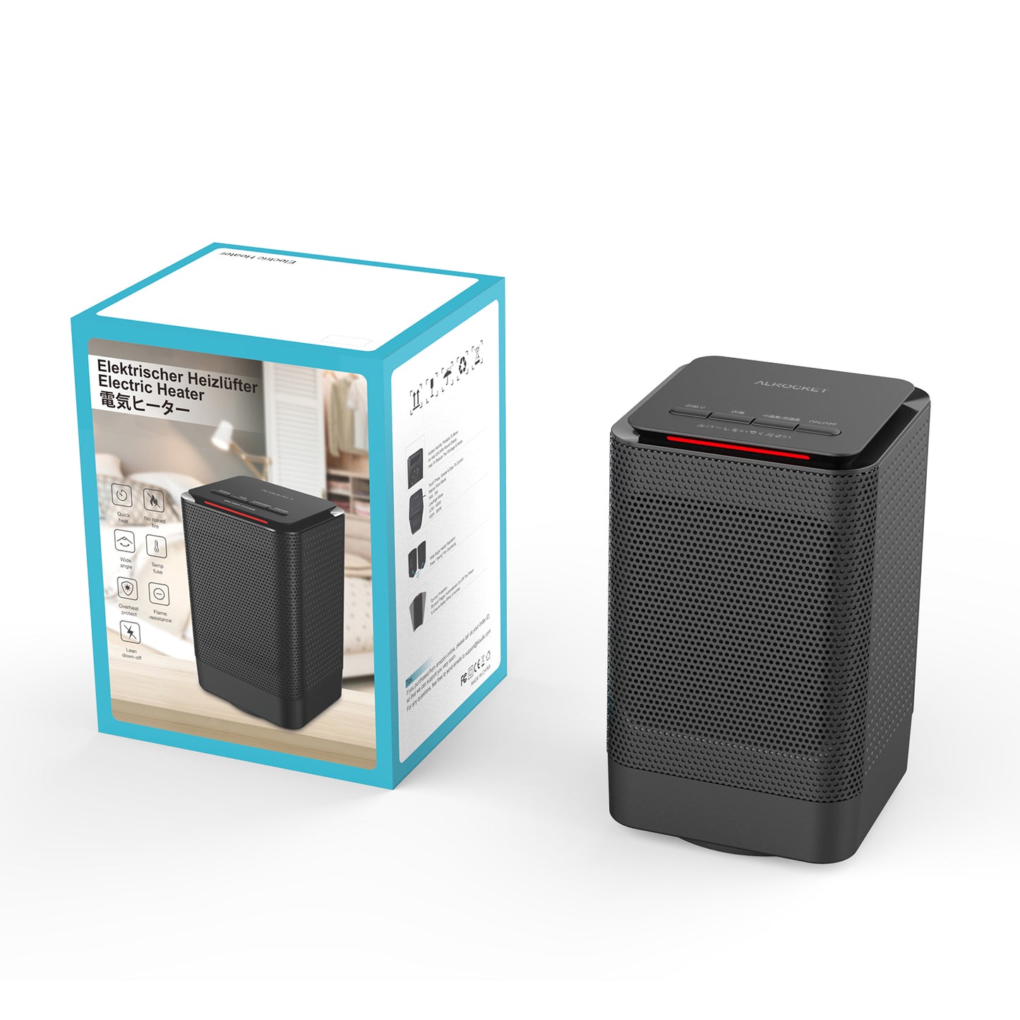 ALROCKET Space Heaters, 950W/600W Portable Electric Heater for Indoor Use,70° Oscillation,Black