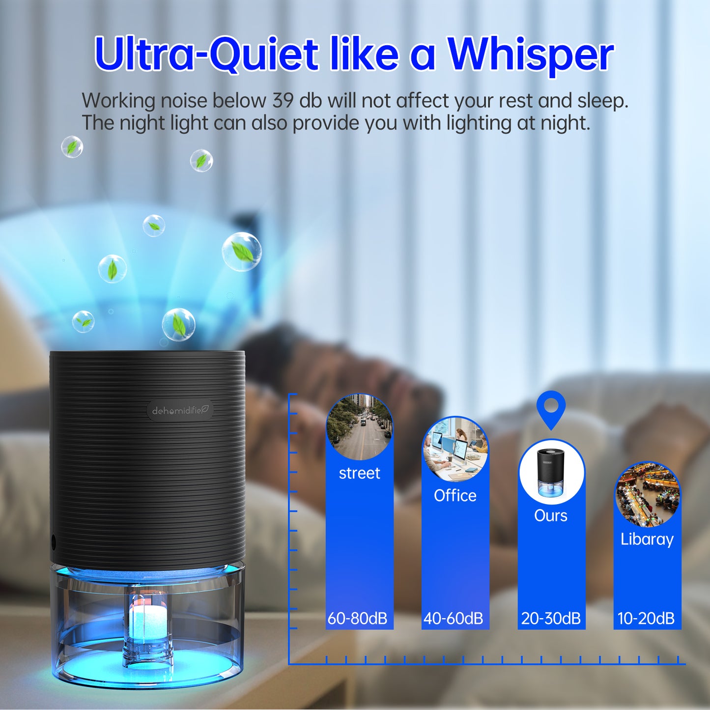 Alrocket Small Dehumidifiers for Bedroom 27oz with Auto-off,7 Colors LED Light up to 215 sq.ft-Black