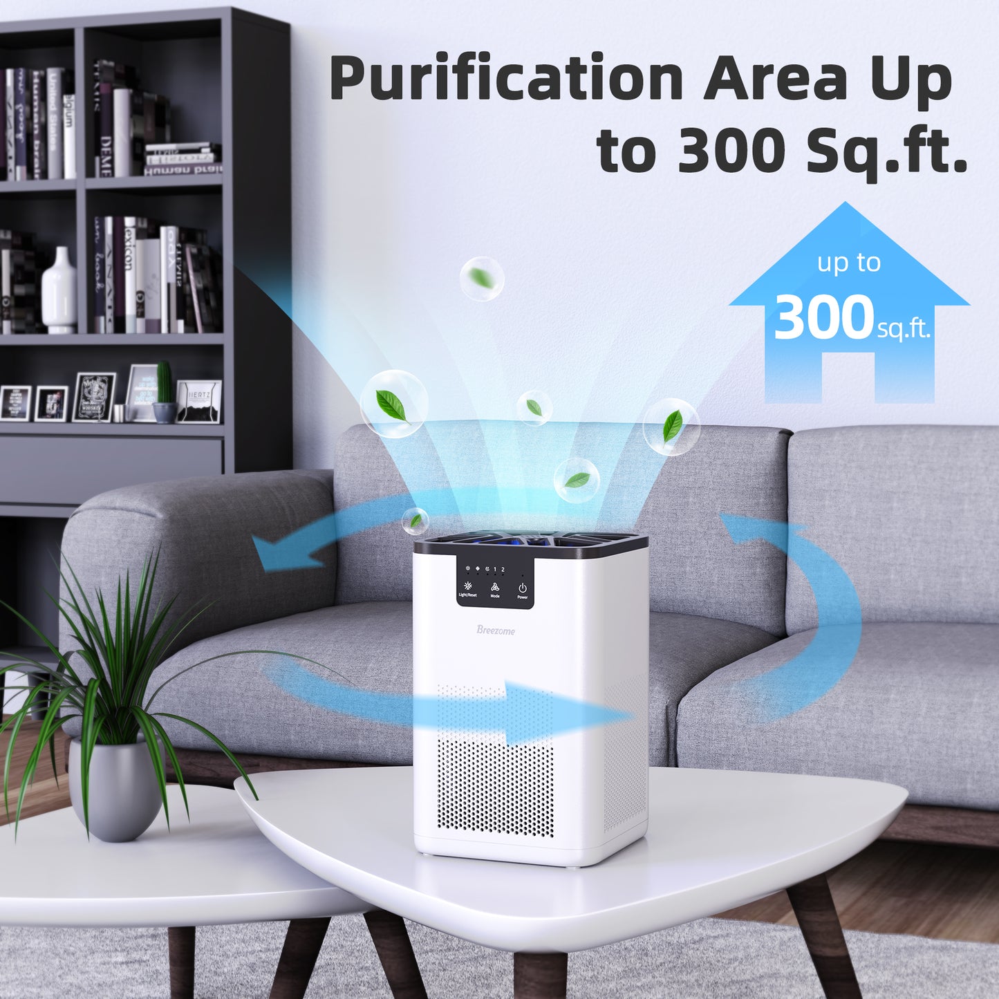 BREEZOME Air Purifier, with H13 True HEPA Filter, Remove 99.9% Smoke Dust for 300 SQ.ft