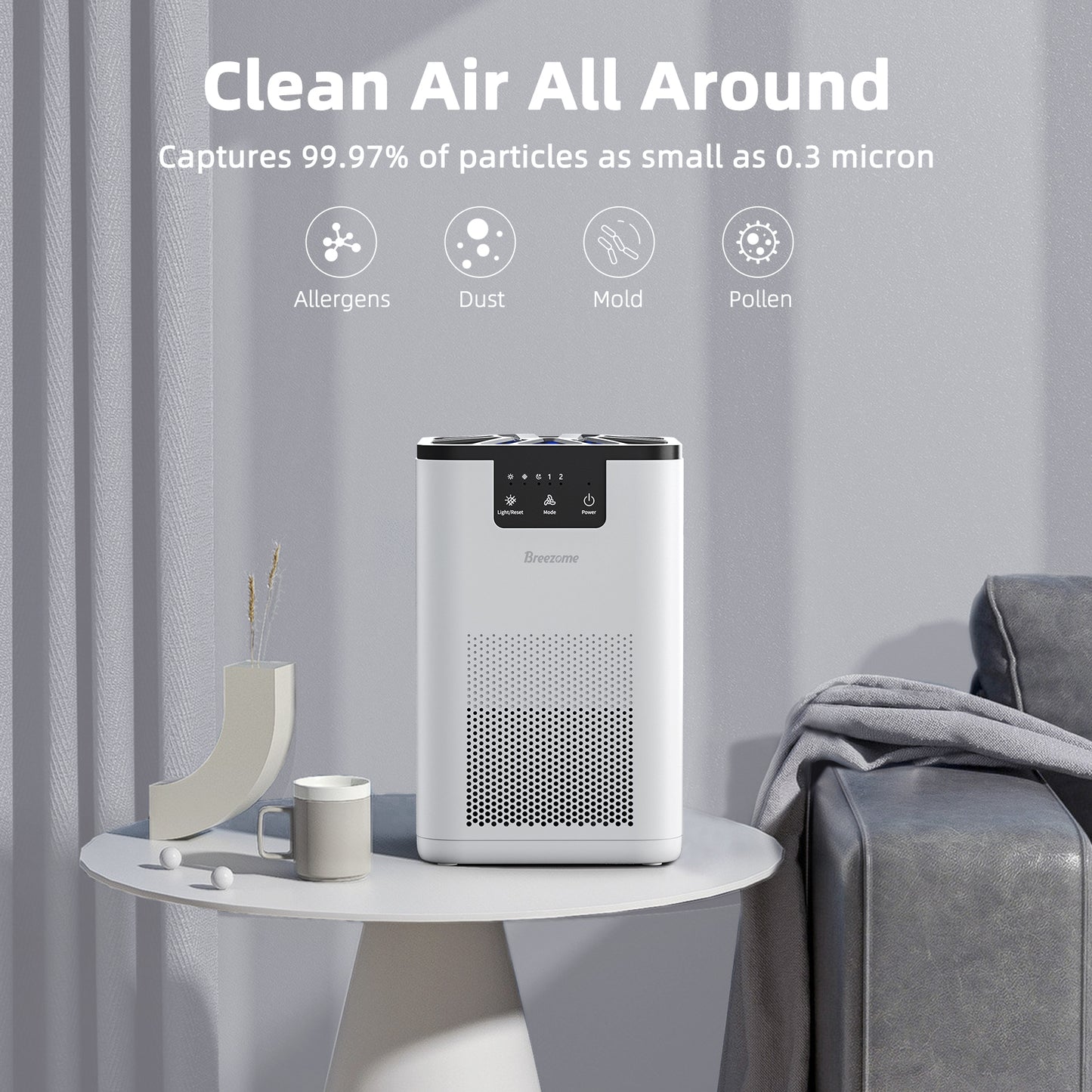 BREEZOME Air Purifier, with H13 True HEPA Filter, Remove 99.9% Smoke Dust for 300 SQ.ft