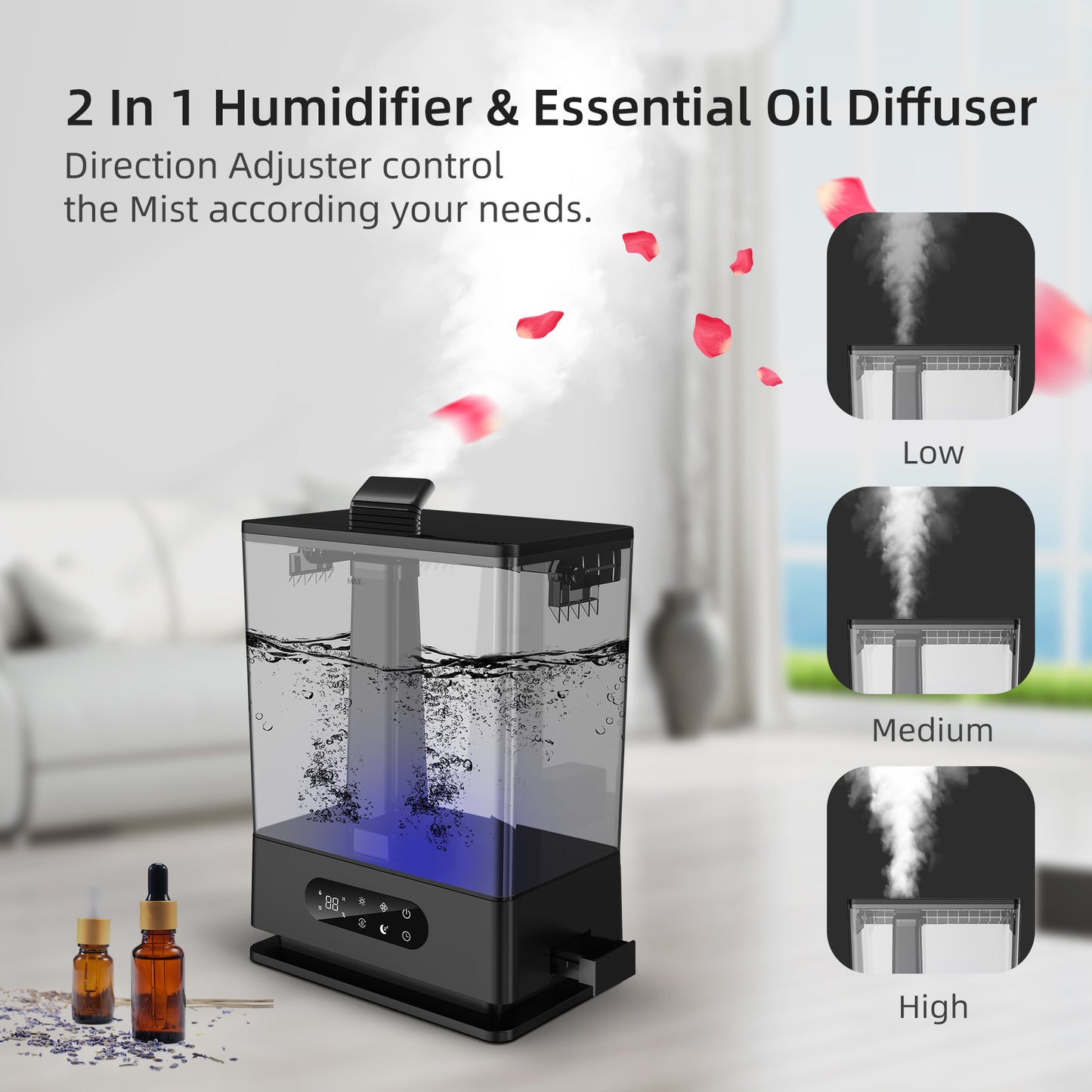 ALROCKET 6.5L Large Humidifiers Top Fill Cool Mist Humidifier for for Bedroom, Home, and Large Room Black