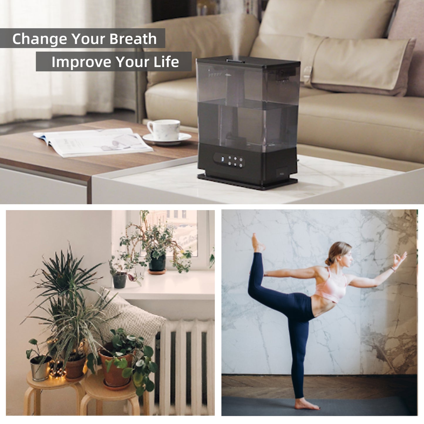 ALROCKET 6.5L Large Humidifiers Top Fill Cool Mist Humidifier for for Bedroom, Home, and Large Room Black