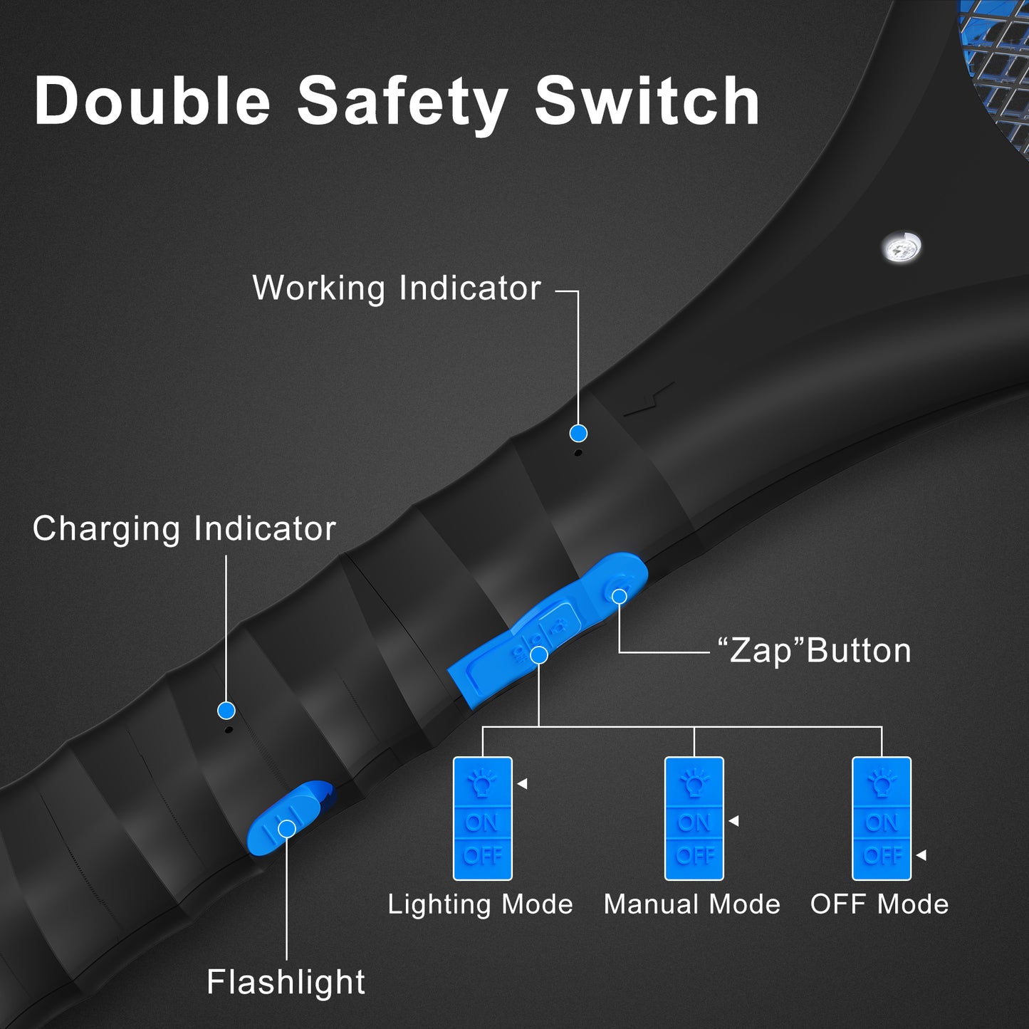 CONOPU Elektrische Fliegenklatsche, 4000V Insektenvernichter elektrisch, USB Fliegenfänger Zapper mit LED Licht und Abnehmbarer Taschenlampe, Doppelte Schichten Mesh Schutz, Schwarz