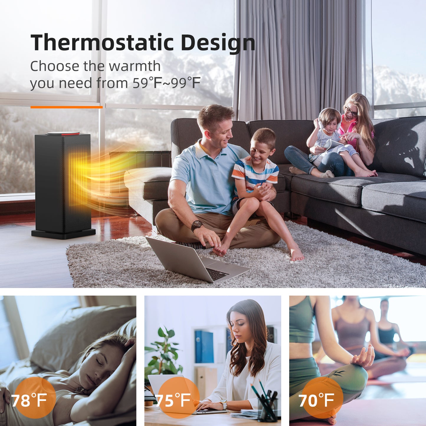 ALROCKET Space Heater Indoor,90°Oscillating Electric Tower Heaters with Remote,ECO Modes, Timer, 320 sq.ft