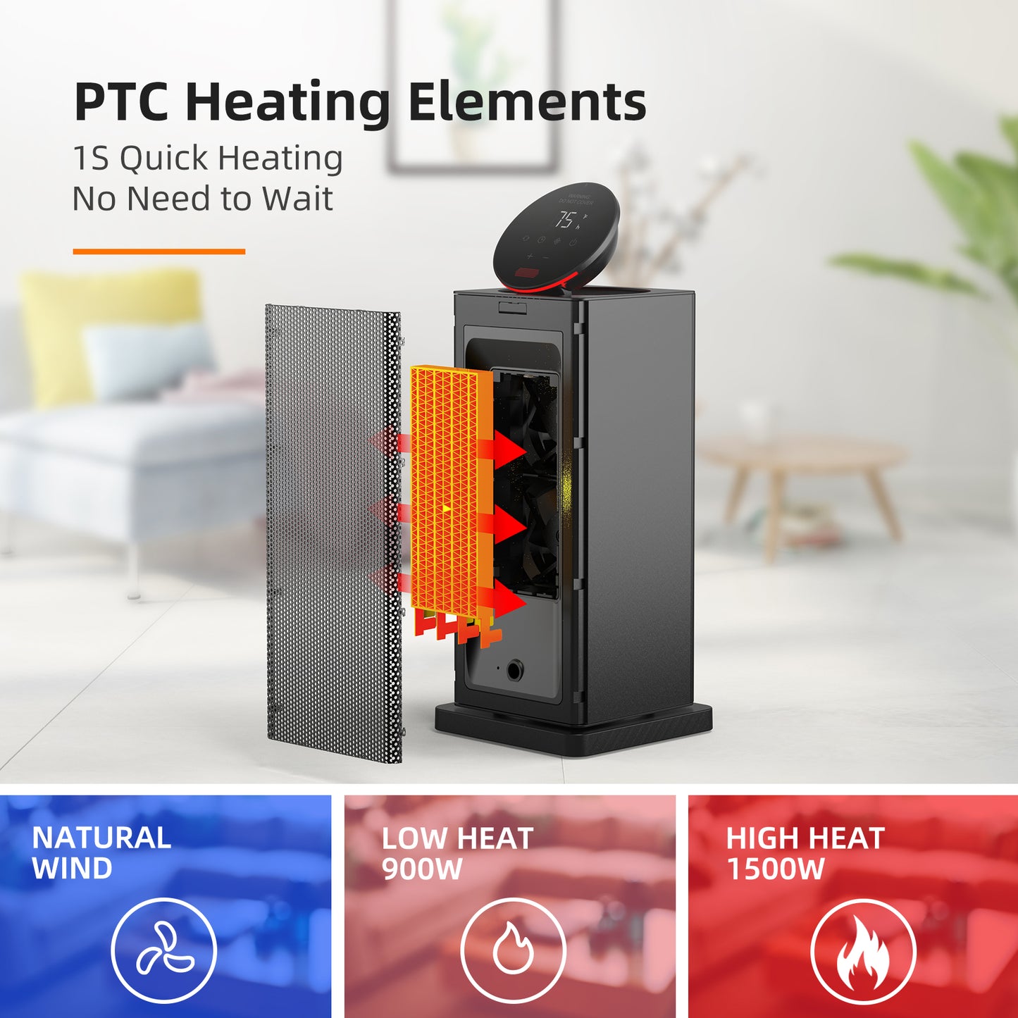 ALROCKET Space Heater Indoor,90°Oscillating Electric Tower Heaters with Remote,ECO Modes, Timer, 320 sq.ft