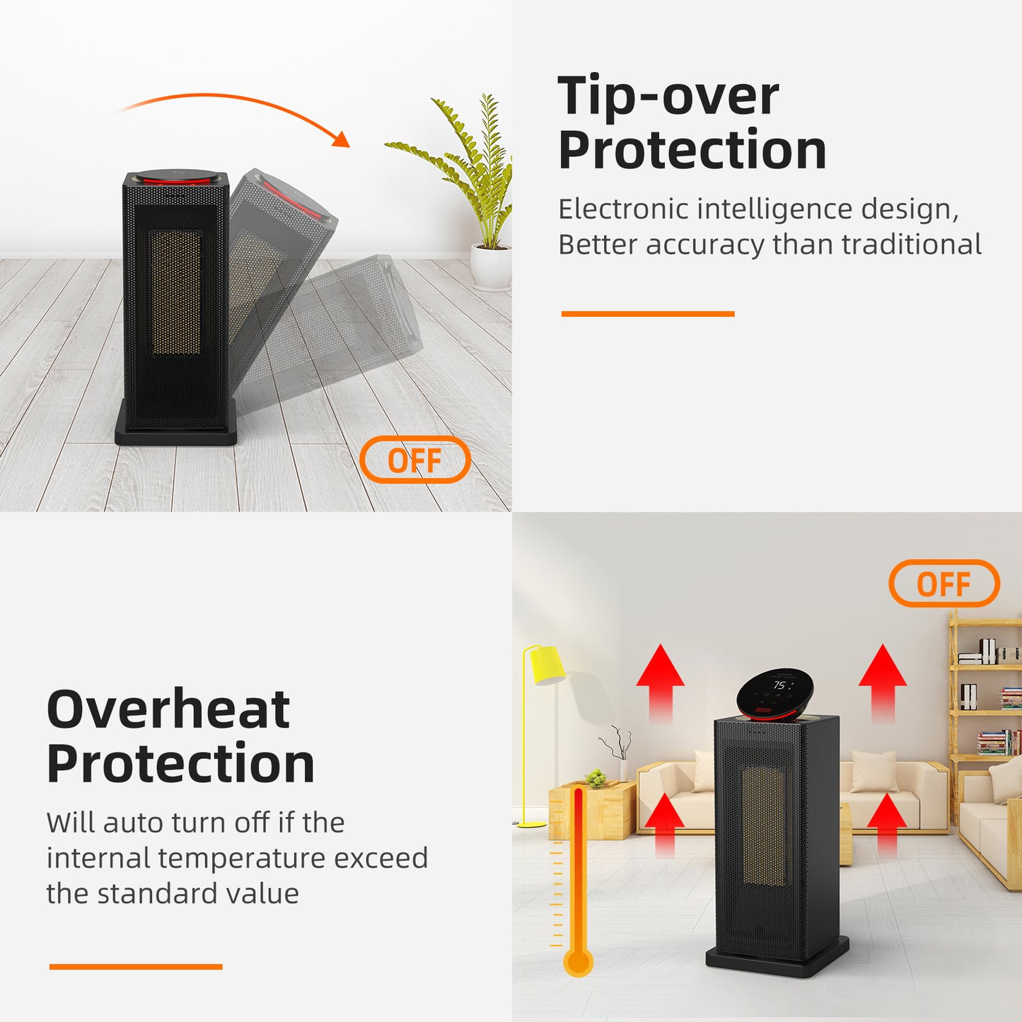 ALROCKET Space Heater Indoor,90°Oscillating Electric Tower Heaters with Remote,ECO Modes, Timer, 320 sq.ft