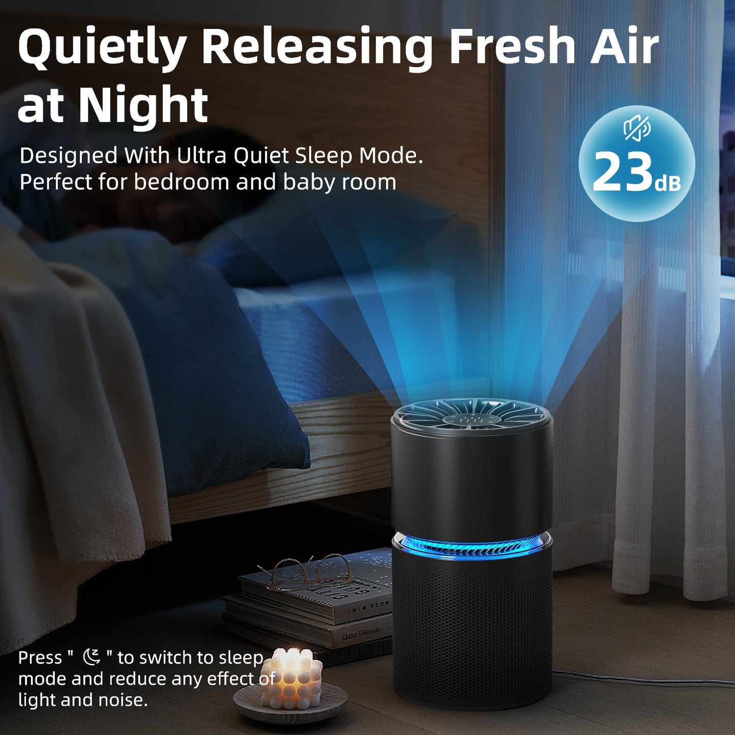 BREEZOME Air Purifier with 4-Stage Particle Filtration, up to 620 Sq. Ft, Mis-touch design, Timer, True HEPA Air Purifier for Large Rooms, Black