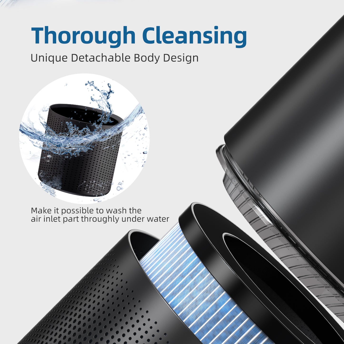 BREEZOME Air Purifier with 4-Stage Particle Filtration, up to 620 Sq. Ft, Mis-touch design, Timer, True HEPA Air Purifier for Large Rooms, Black