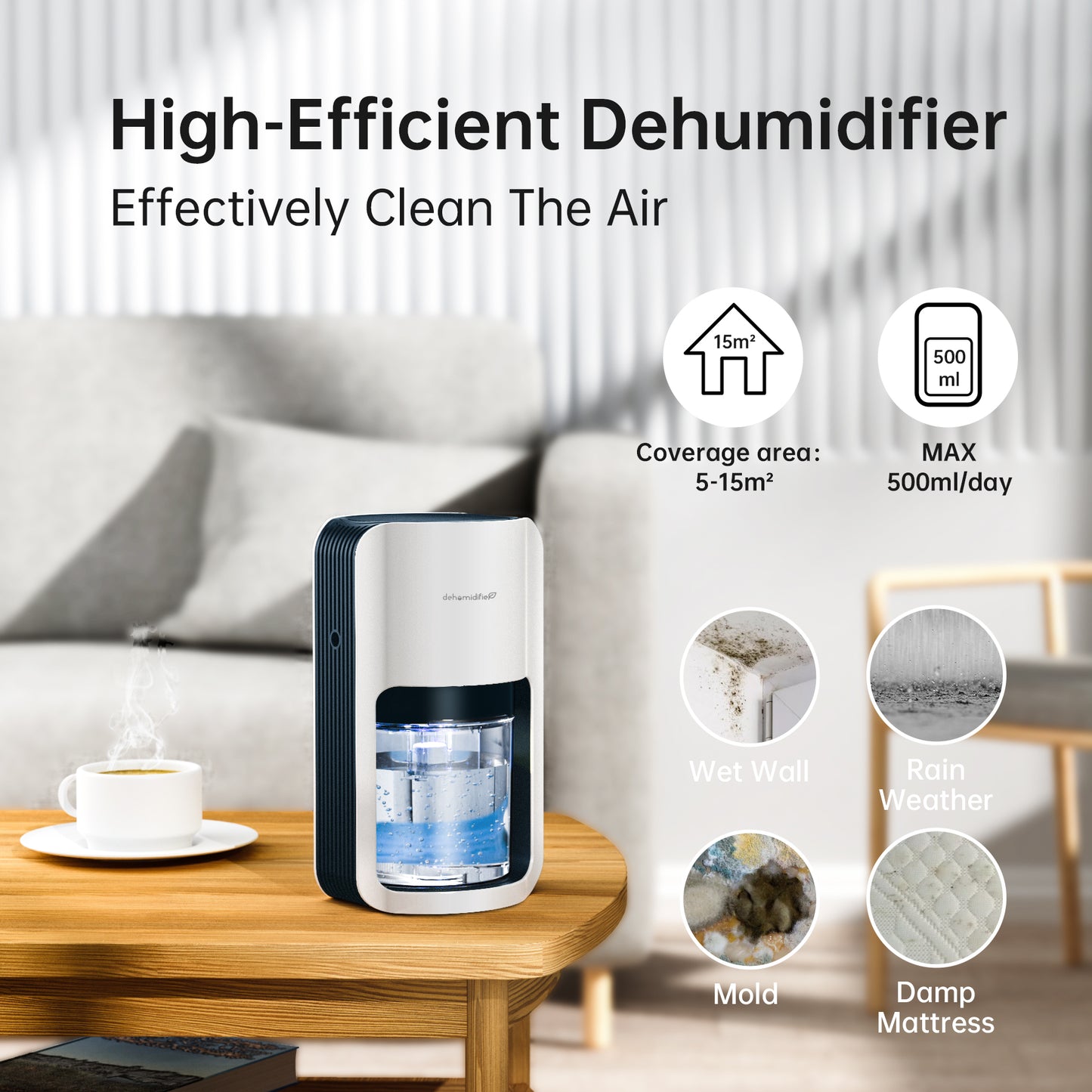 ALROCKET 1200ML Portable Quiet Dehumidifier (480 Sq ft) Automatic Defrosting Dehumidifier for Home