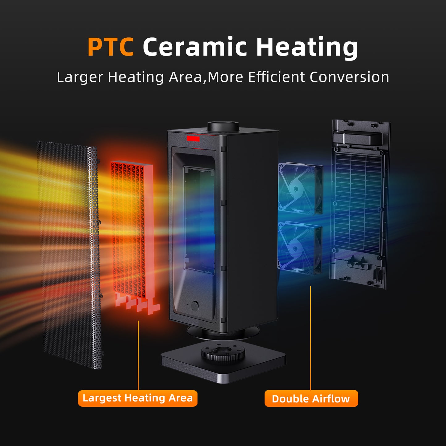 Alrocket 1500W Ceramic Space Heater - Features Built-in Timer and Oscillation Black