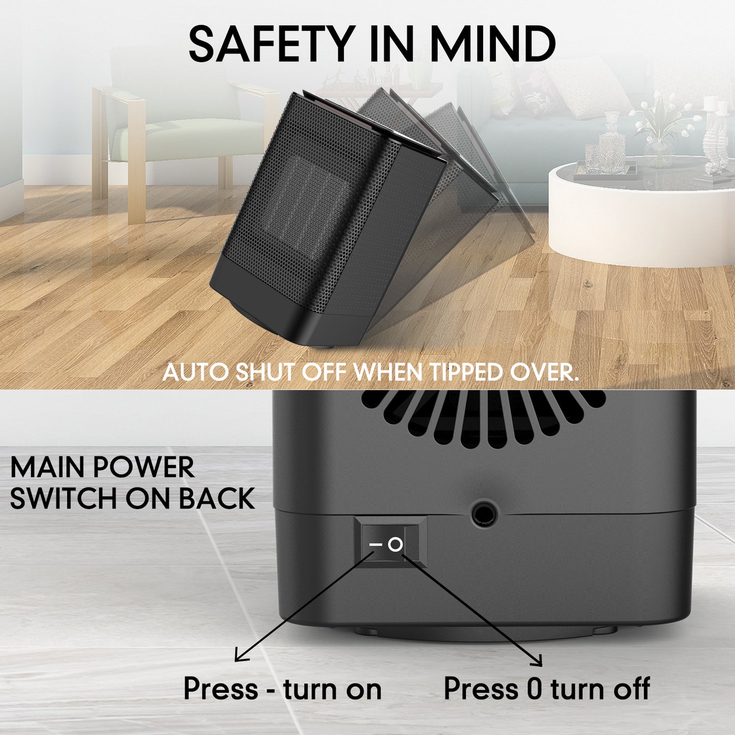 ALROCKET Space Heaters, 950W/600W Portable Electric Heater for Indoor Use,70° Oscillation,Black