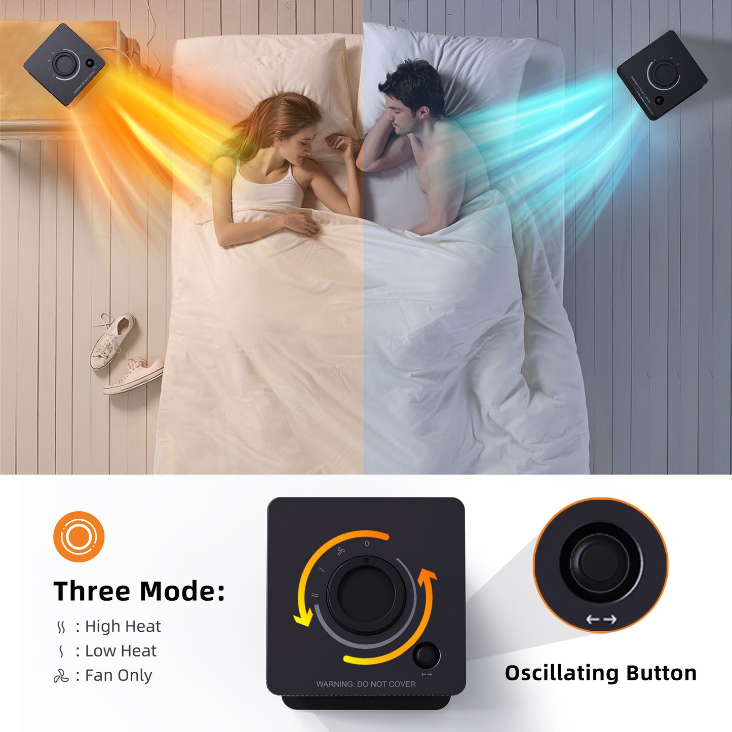 Alrocket 1500W Ceramic Space Heater - Features Built-in Timer and Oscillation Black