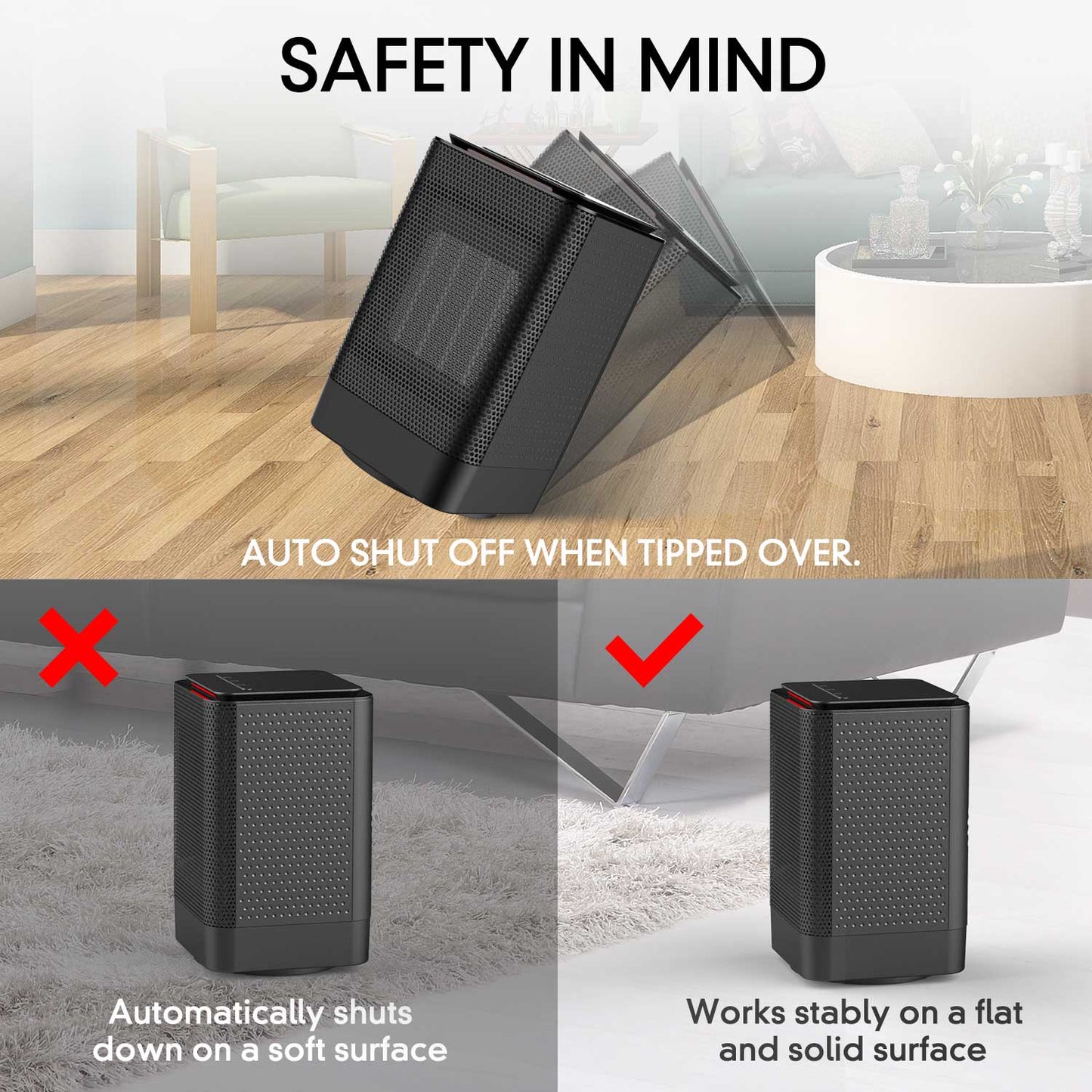 ALROCKET Space Heaters, 950W/600W Portable Electric Heater for Indoor Use,70° Oscillation,Black