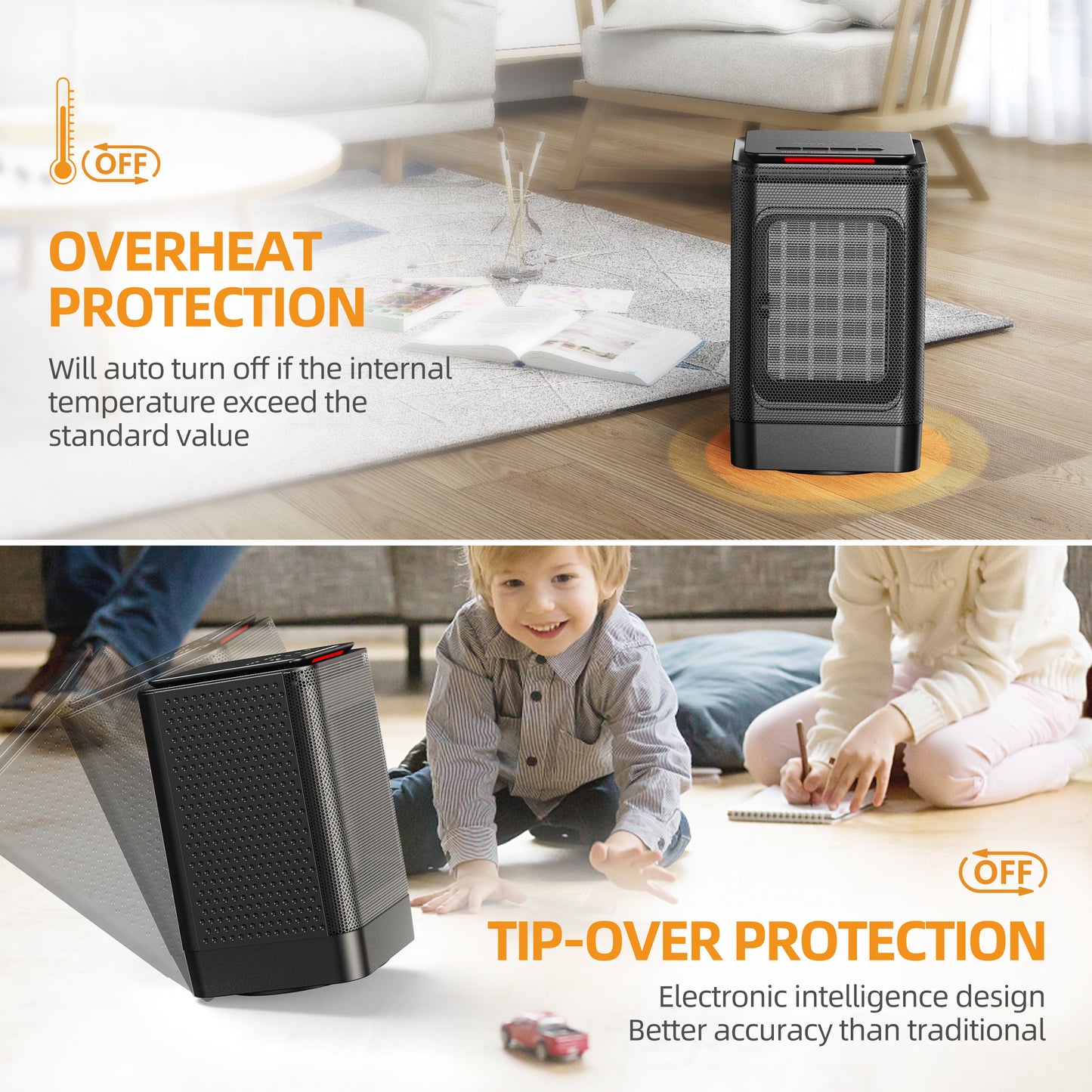 Alrocket Space Heater, 1500W Electric PTC Ceramic Heater Fast Heating with Oscillation & Overheat Tip-over Protection