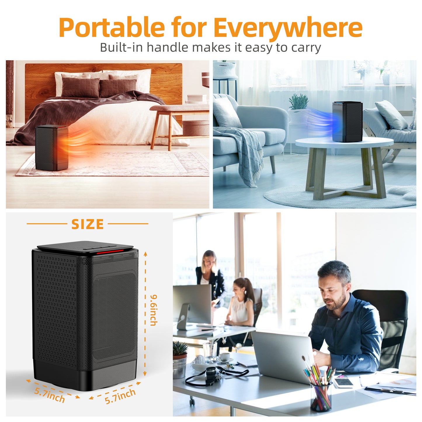 Alrocket Space Heater, 1500W Electric PTC Ceramic Heater Fast Heating with Oscillation & Overheat Tip-over Protection