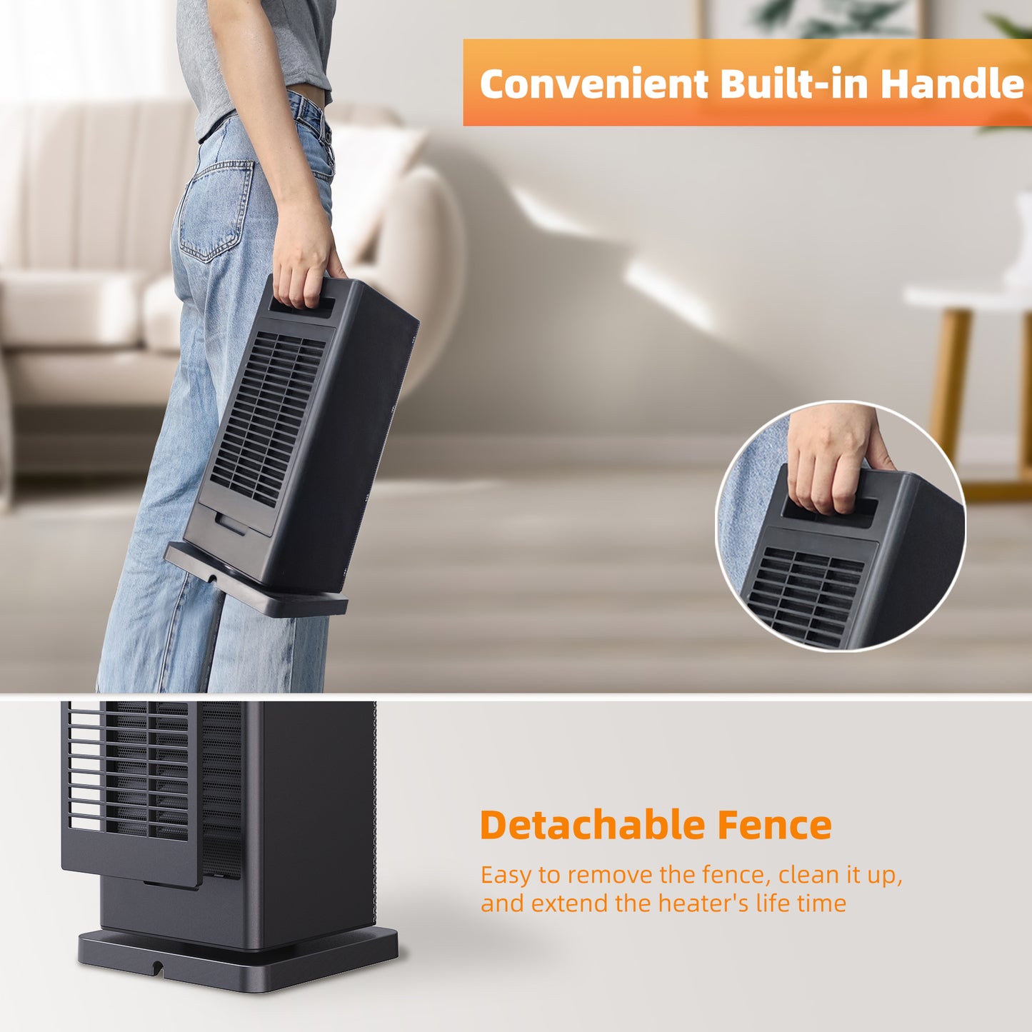 Alrocket 1500W Ceramic Space Heater - Features Built-in Timer and Oscillation Black