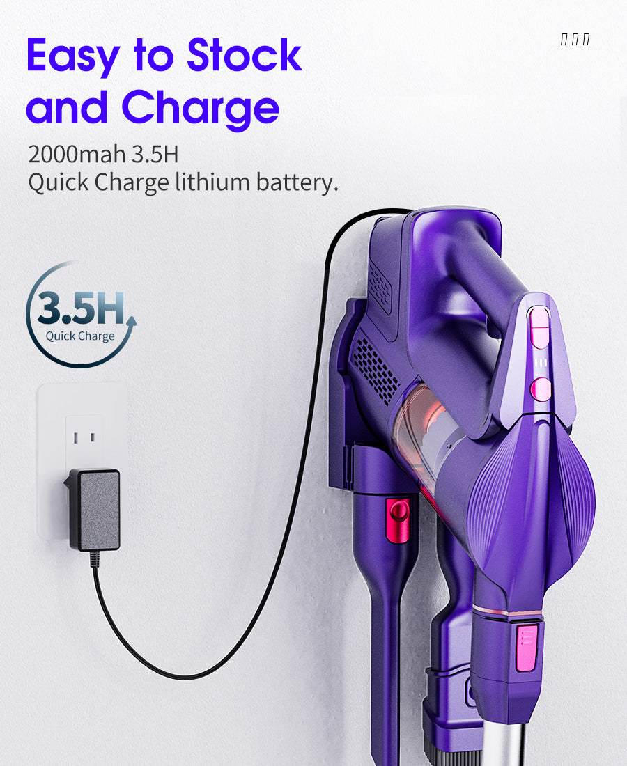 UGHEY Cordless Vacuum Lightweight Stick Vacuum Cleaner Hard Floor Wet Dry Vacuum - 26Kpa - 3 Speed