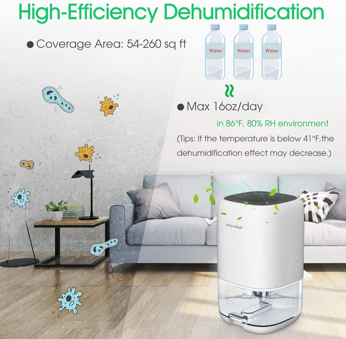 ALROCKET Dehumidifier Portable and Ultra Quiet with Automatic Defrosting for Home 1000ML(2200 Cubic Feet)