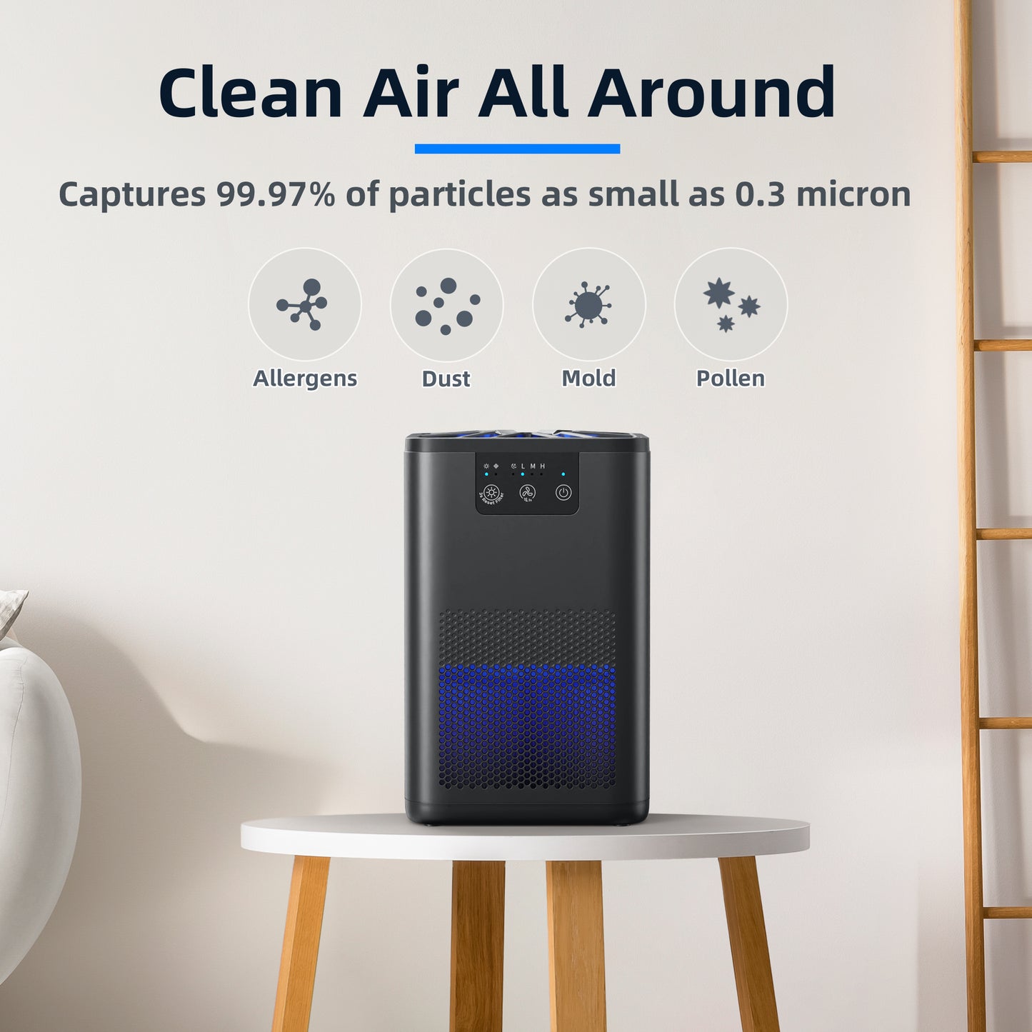 ALROCKET Air Purifier,Hepa Air Purifier Filter for Bedroom,Pet Dander,Odors,Air Cleaner for 300 Sq.ft,Black
