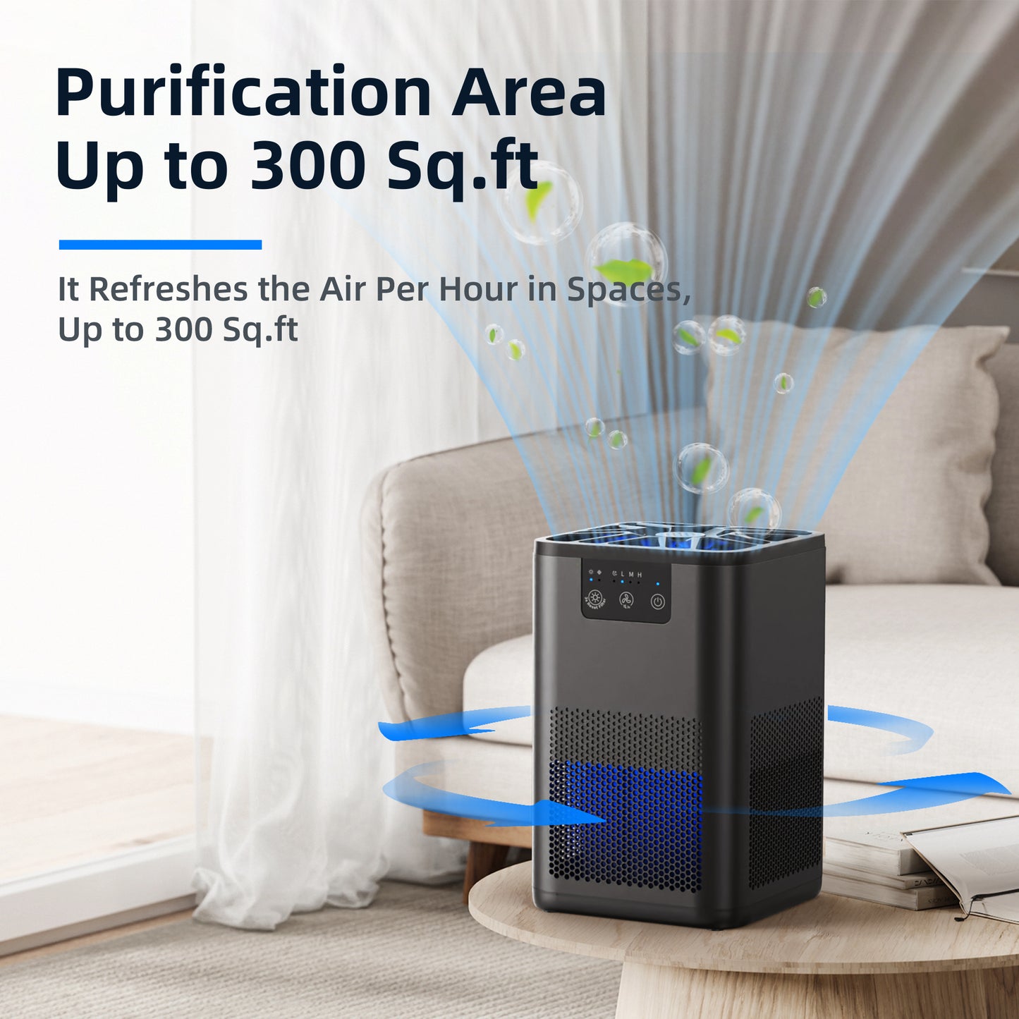 ALROCKET Air Purifier,Hepa Air Purifier Filter for Bedroom,Pet Dander,Odors,Air Cleaner for 300 Sq.ft,Black