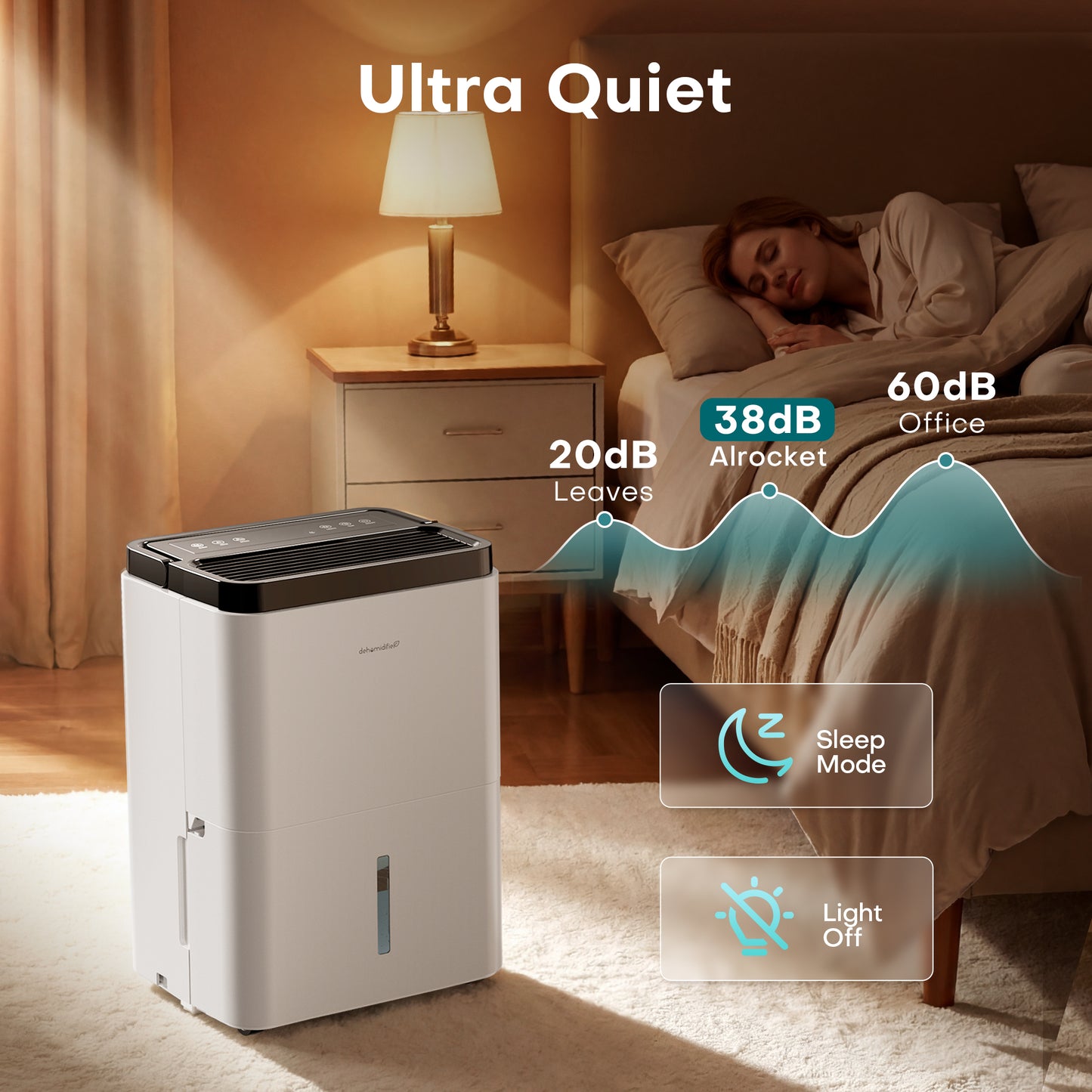 ALROCKET 10 Pint Dehumidifier for Home,Basement with Drain Hose,up to 1500 Sq.Ft,38dB Ultra-Quiet,24H Timer,Smart Humidity Control,2.5L Water Tank