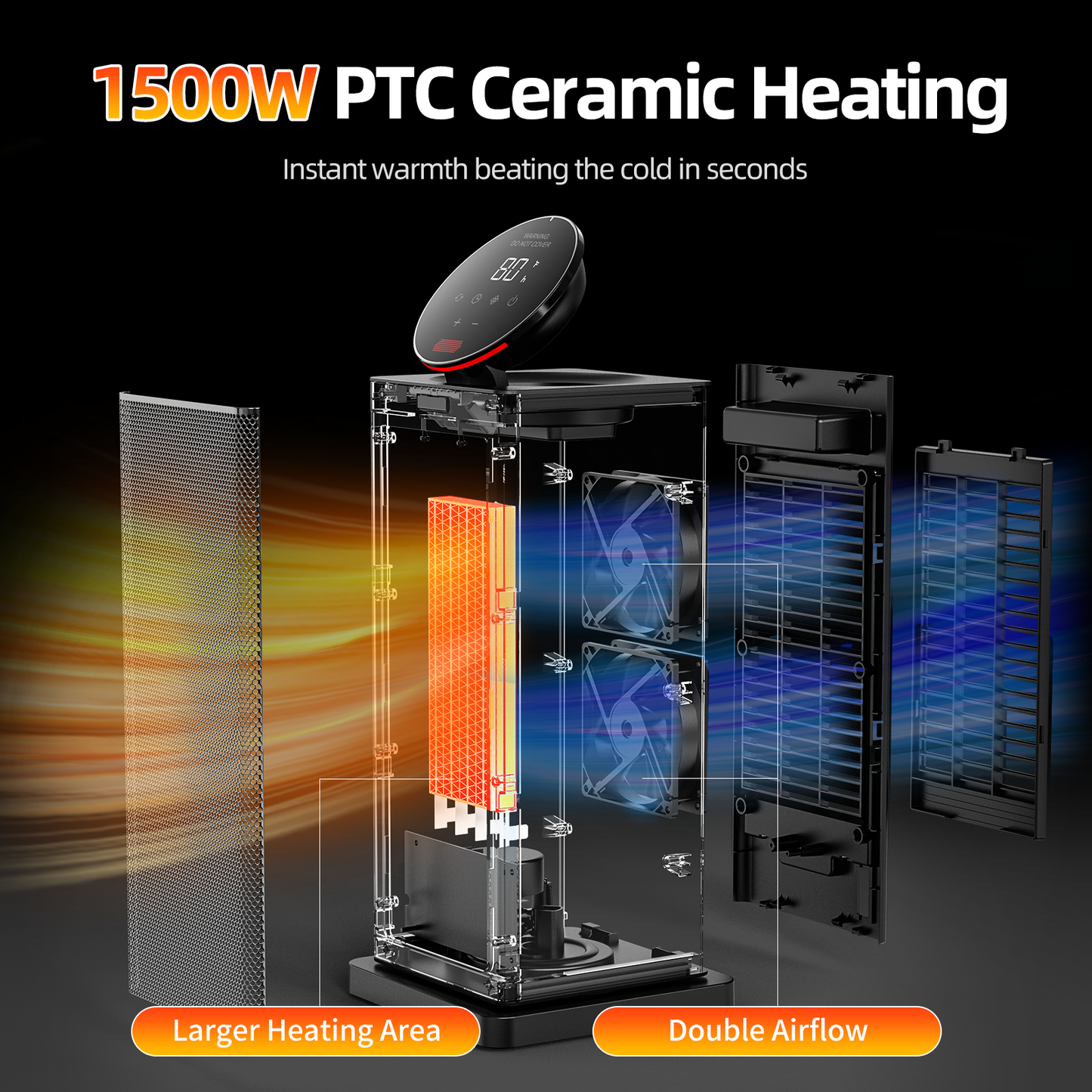 ALROCKET Space Heater,90°Oscillating Electric Tower Heaters with Remote,ECO Modes, Timer, 320 sq.ft