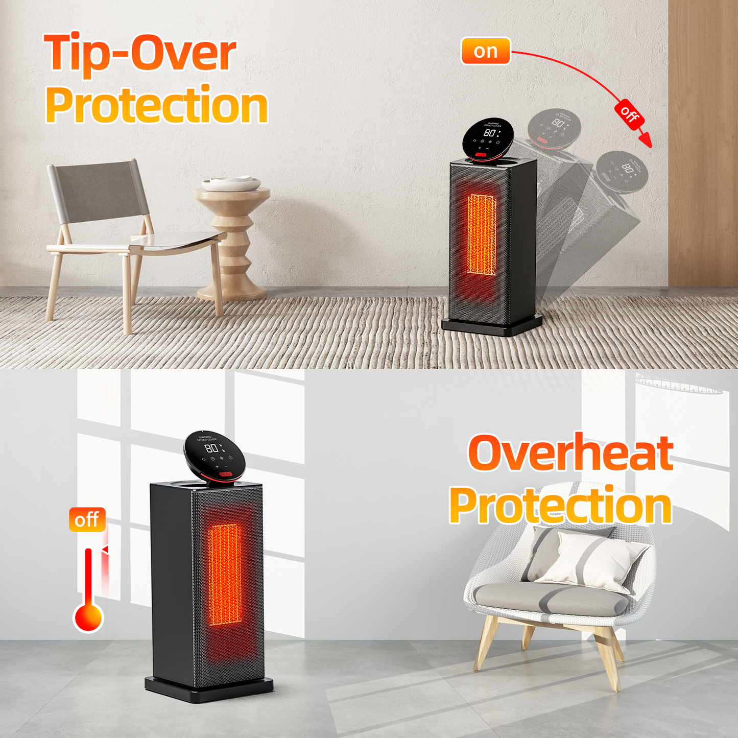 ALROCKET Space Heater,90°Oscillating Electric Tower Heaters with Remote,ECO Modes, Timer, 320 sq.ft