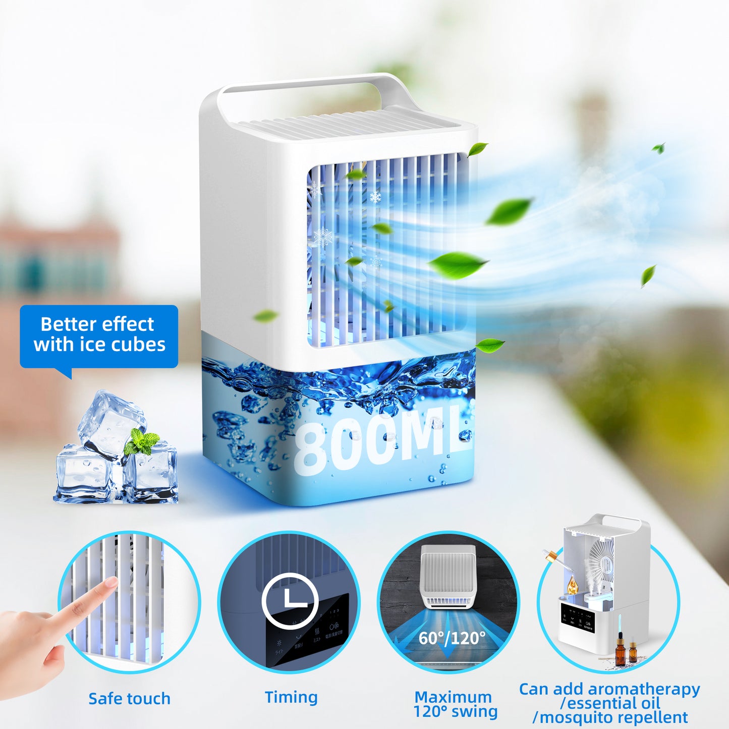 ALROCKET Portable Air Conditioner & Personal Evaporative Air Cooler — 120° Oscillating Fan, Adjustable Speed, Compact Cooling for Bedroom, Office, & Small Rooms